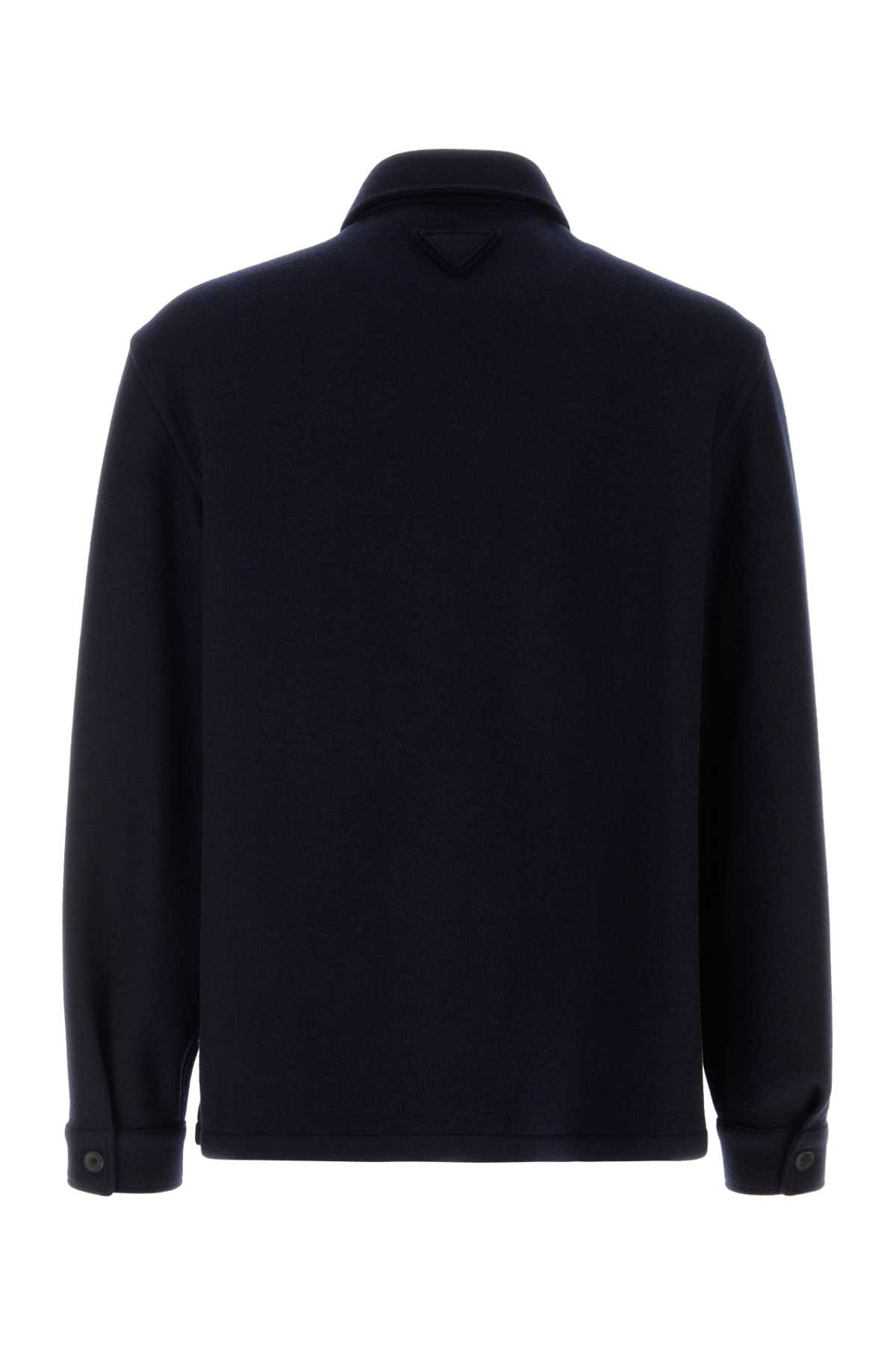 Shop Prada Midnight Blue Wool Bled Shirt In Bleu