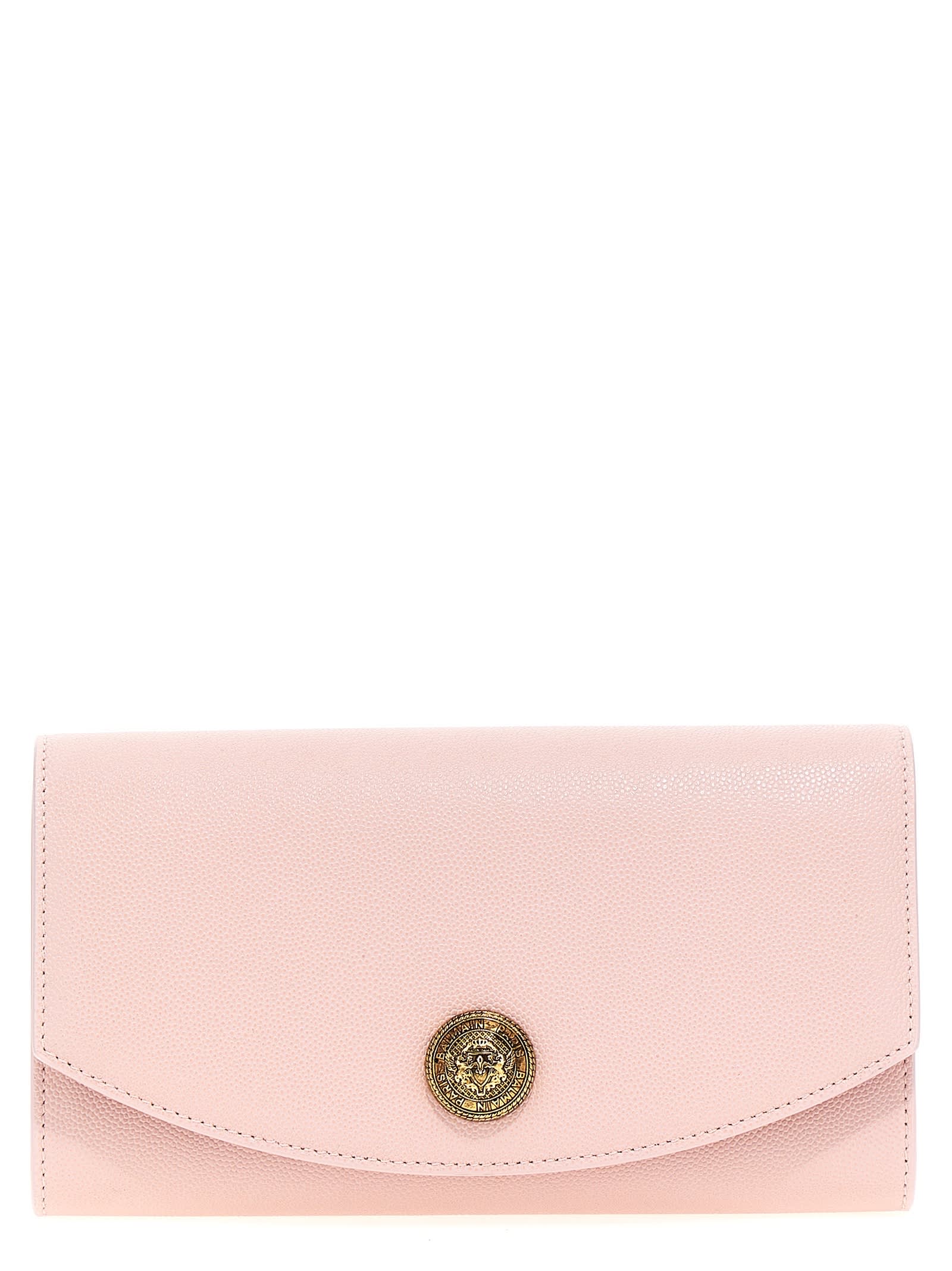 Shop Balmain Emblem Clutch In Pink