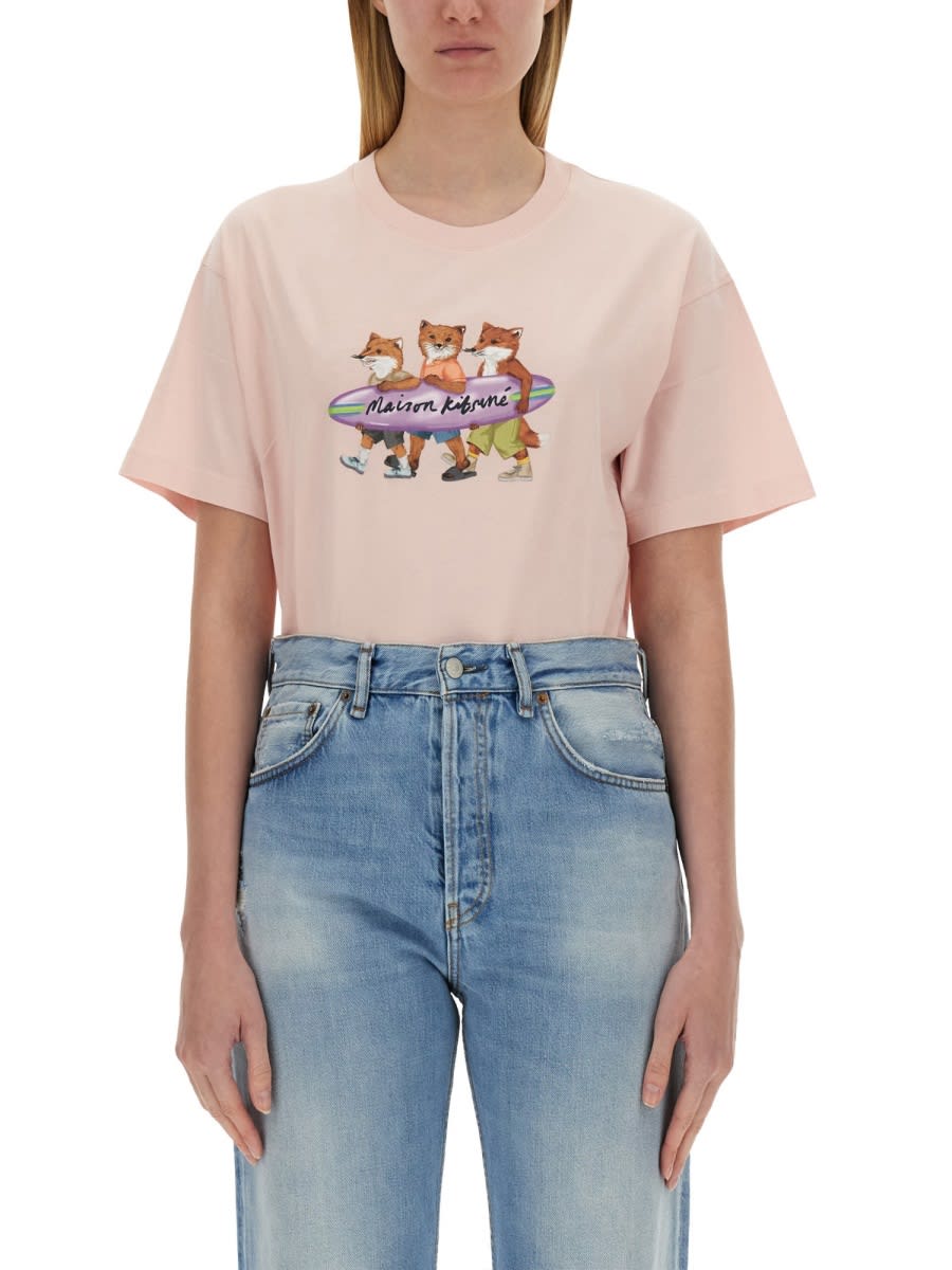Shop Maison Kitsuné T-shirt With Print In Pink