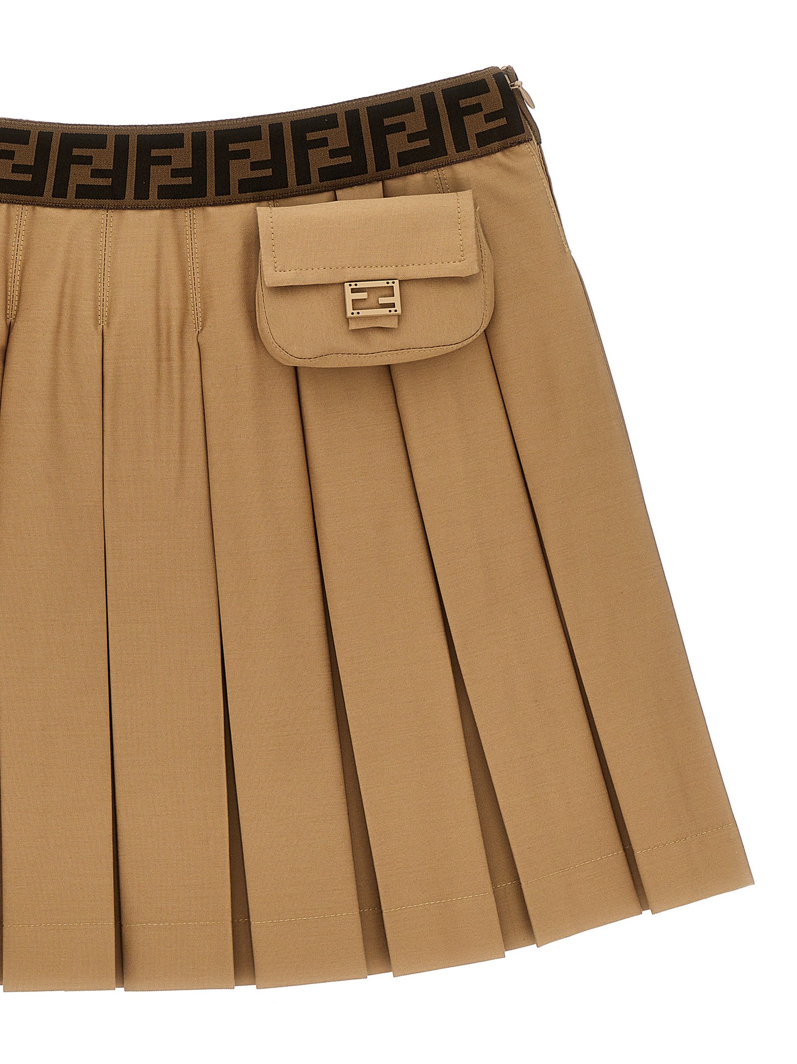Shop Fendi Pleated Skirt In Brown