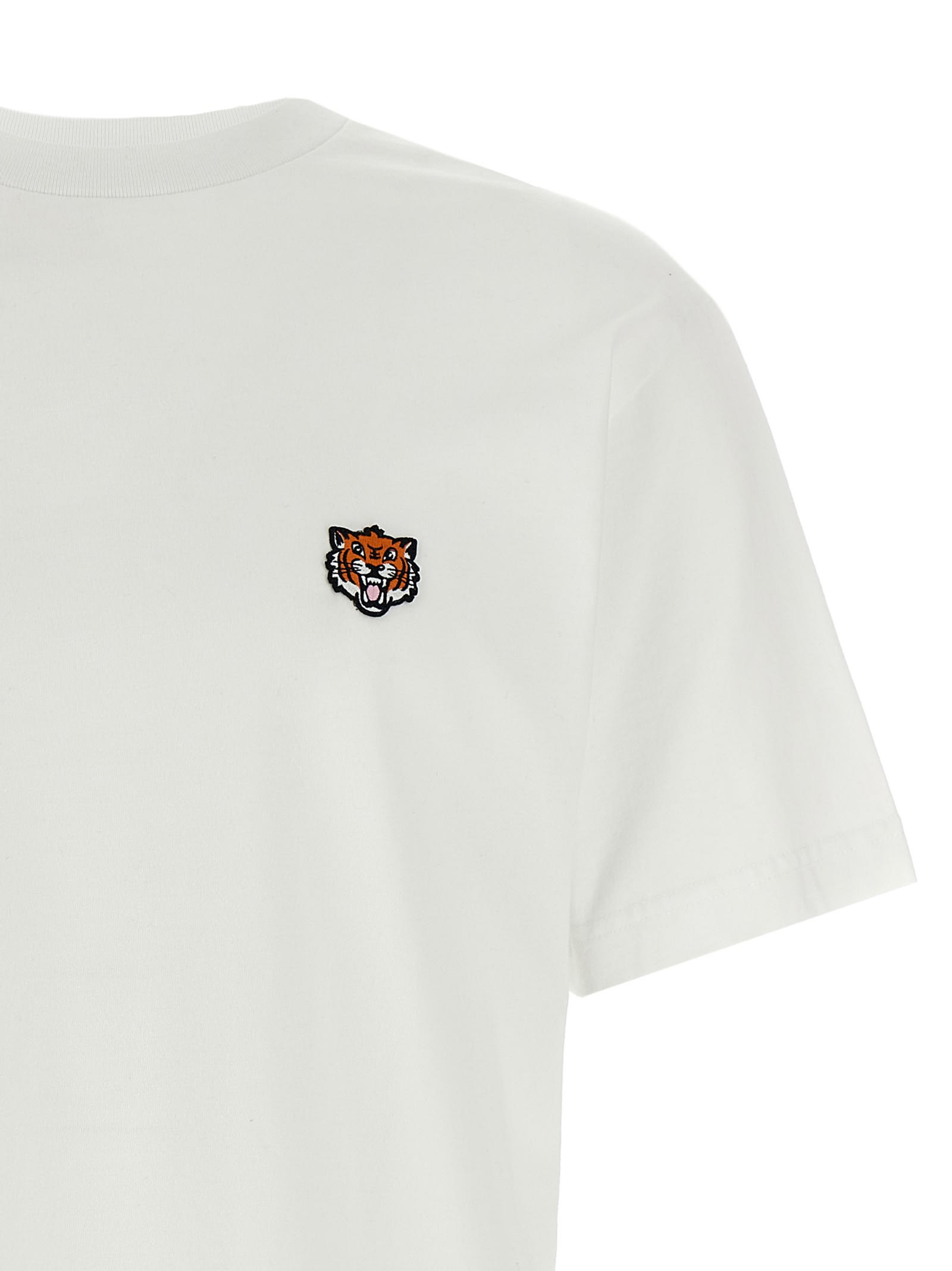 Kenzo White Crewneck T-shirt With Logo Patch On The Front In Cotton Man In Gray