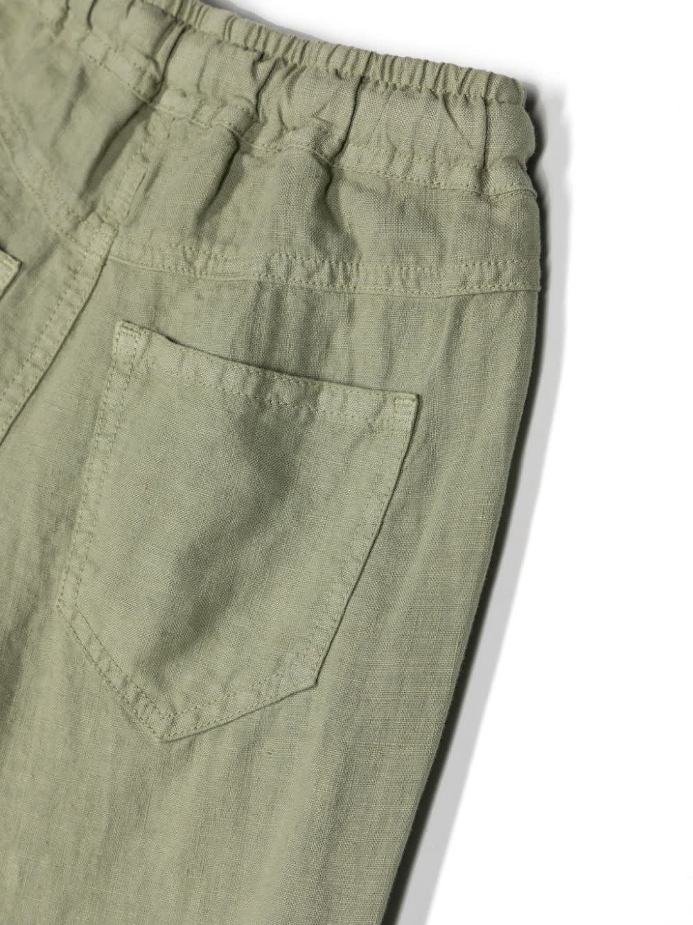 Shop Il Gufo Sage Green Linen Trousers With Drawstring