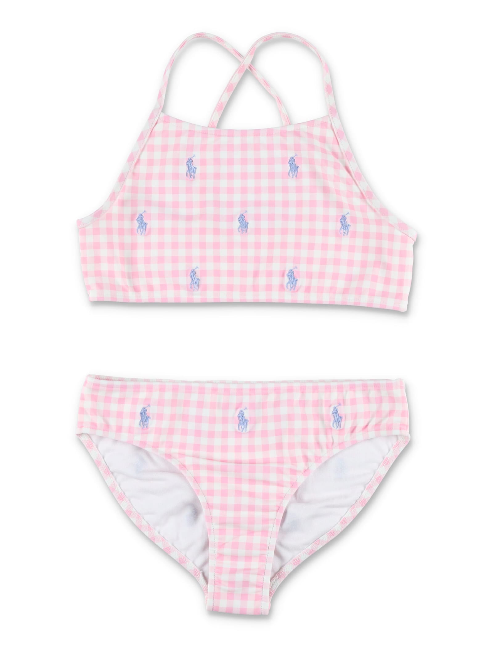 Shop Polo Ralph Lauren Gingham Polo Pony Two-piece Swimsuit In Pink