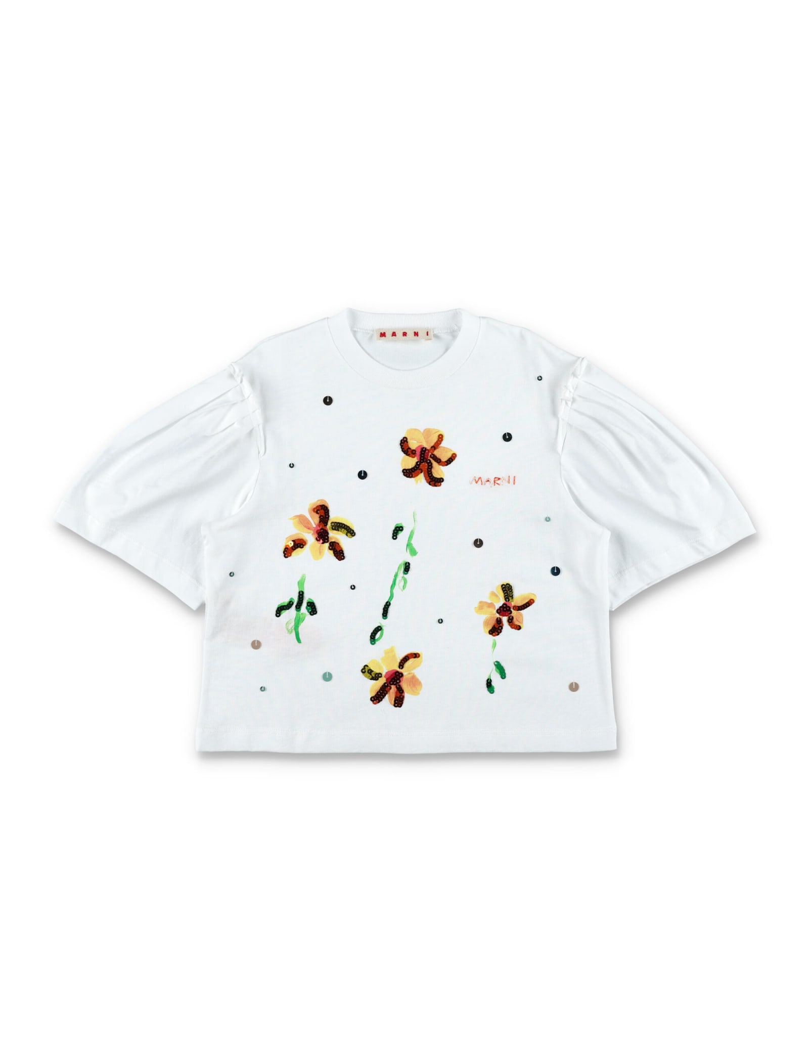 Shop Marni Sequin Flower T-shirt In White