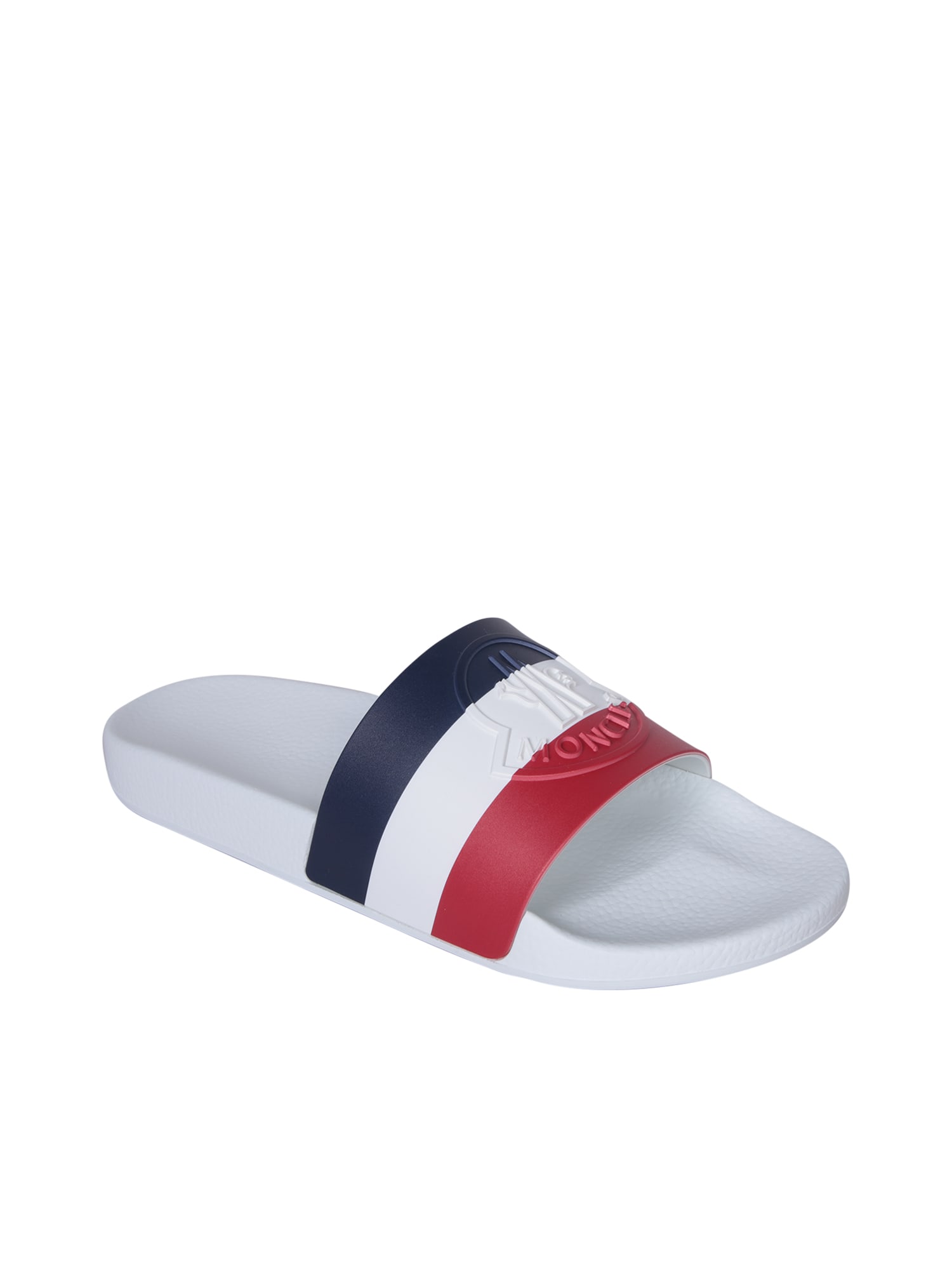 Shop Moncler Basile White Slides