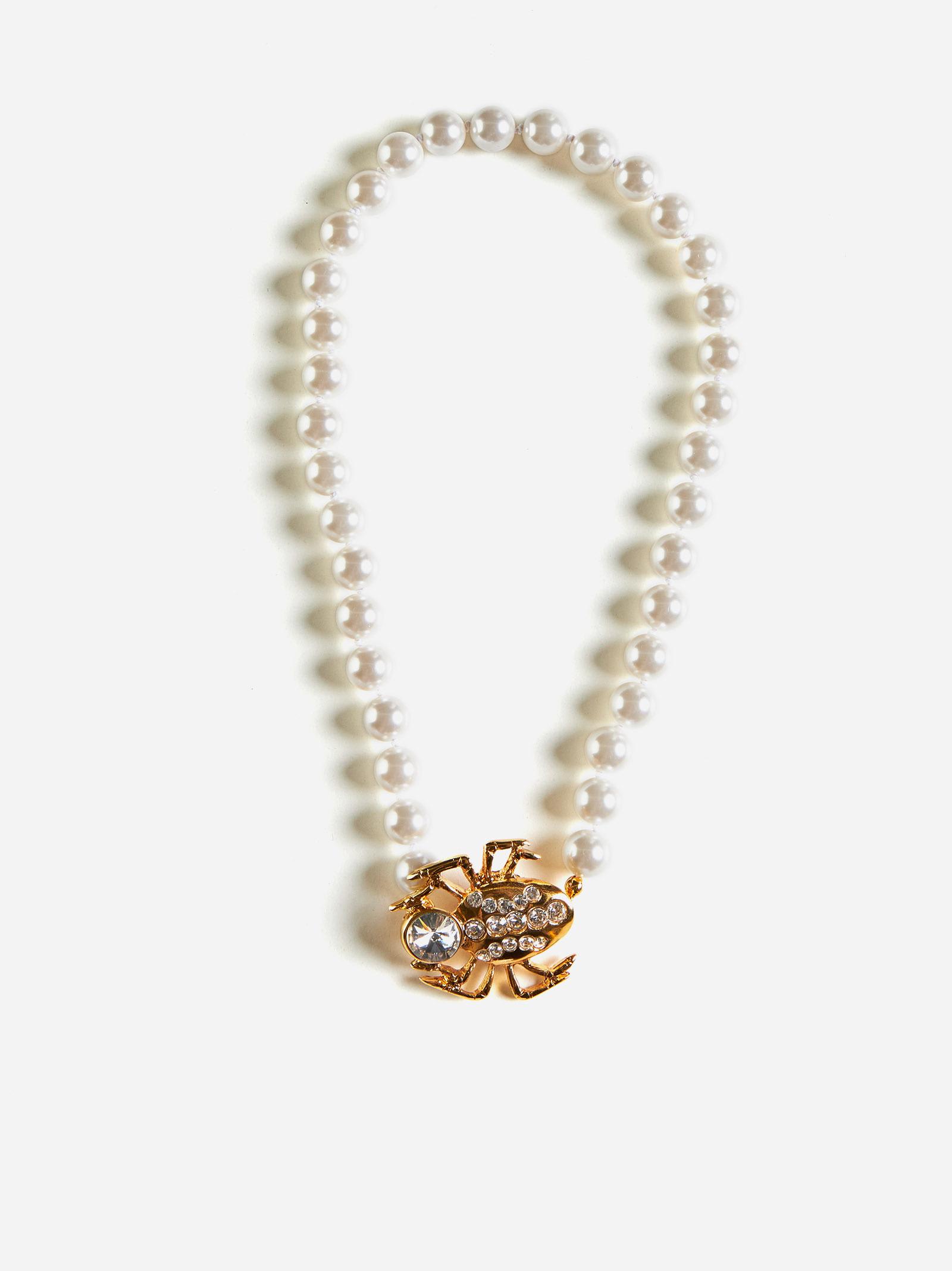Shop Alessandra Rich Spider Pearl Necklace In Pearl Gold
