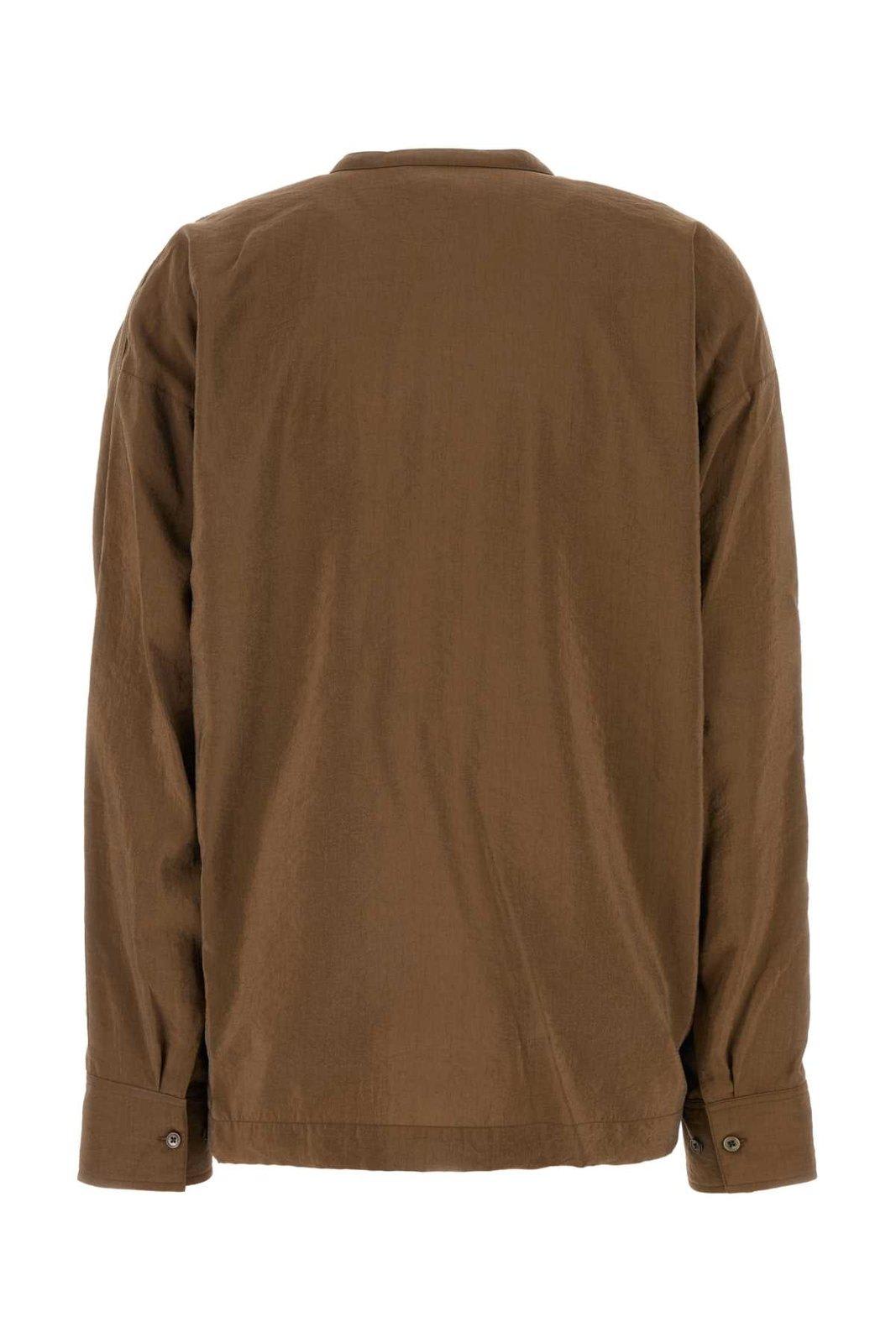 Shop Lemaire Long-sleeved Twisted Straight Hem Shirt In Brown