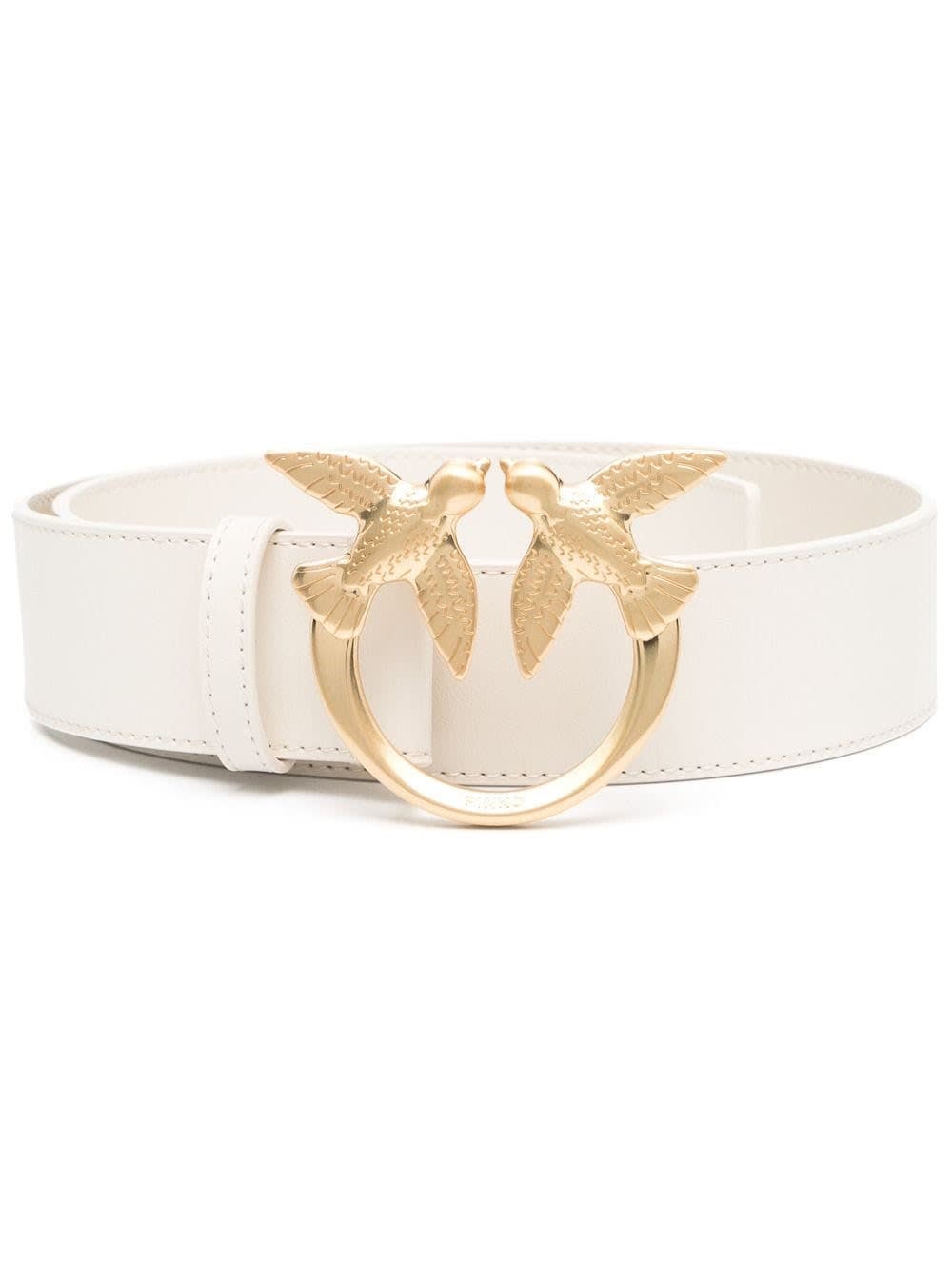 Pinko Love Berry Belt In White Leather With Logo Buckle