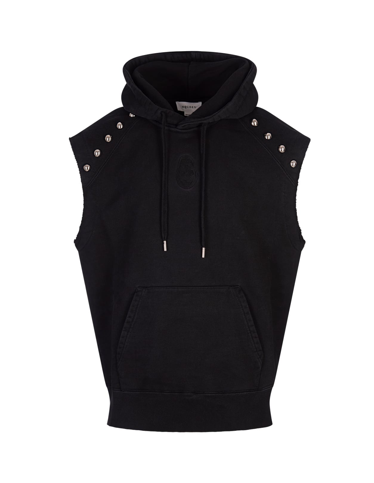 Shop Alexander Mcqueen Black Sleeveless Hoodie With Inverted Skull