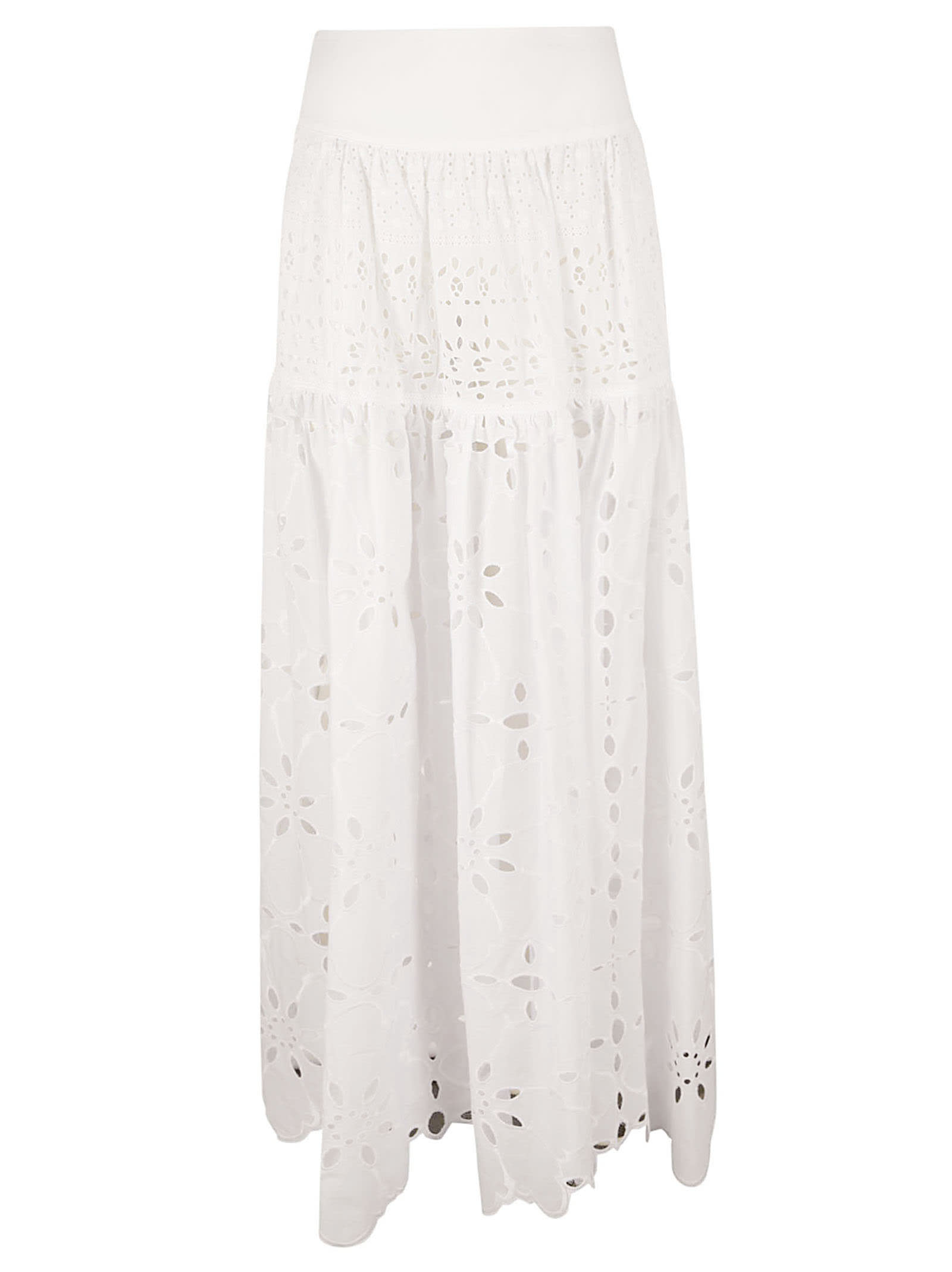Shop Ermanno Scervino High-waist Floral Perforated Skirt In Bright White