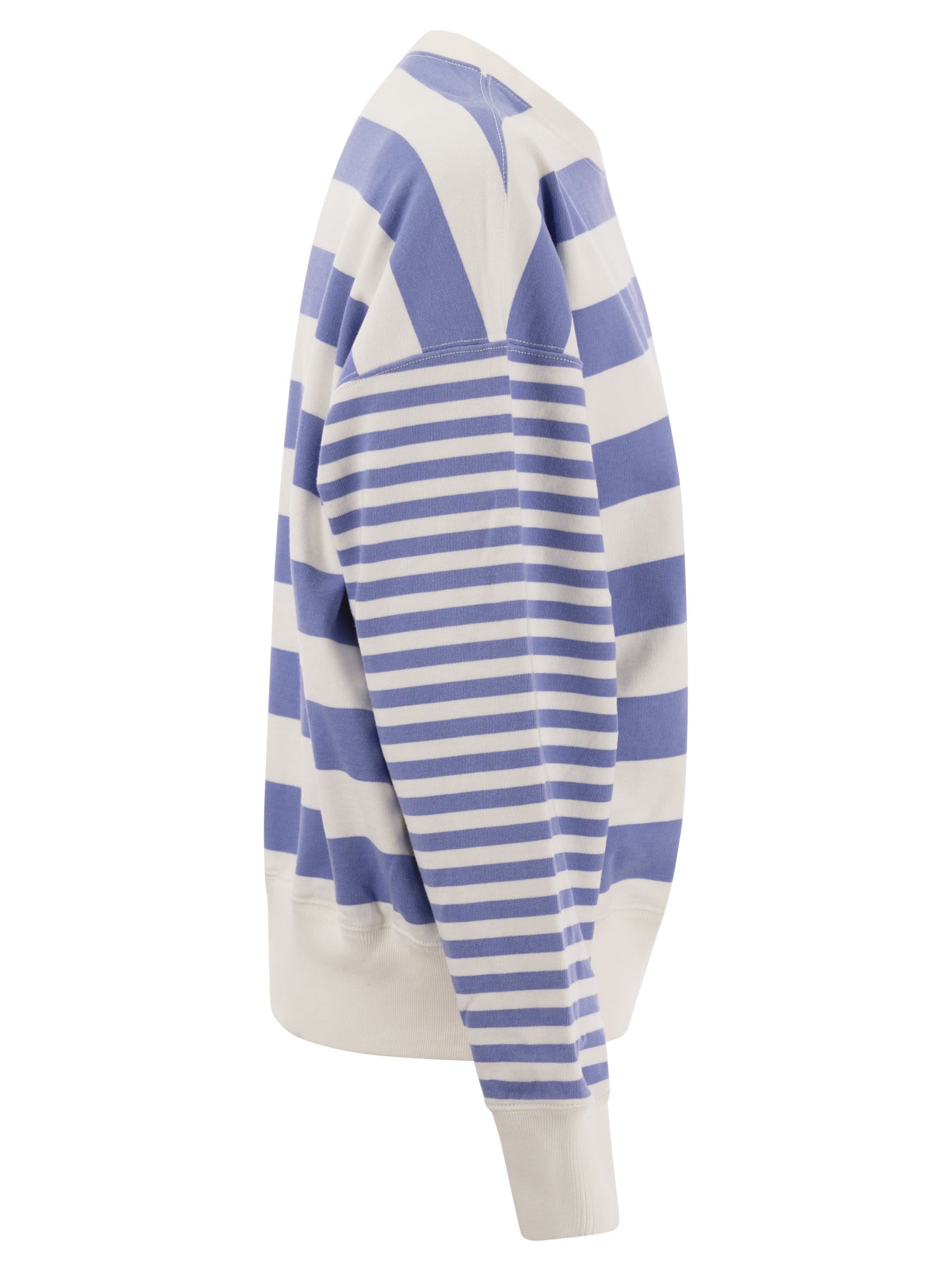 Shop Polo Ralph Lauren Crew-neck Sweatshirt With Stripes In White/light Blue