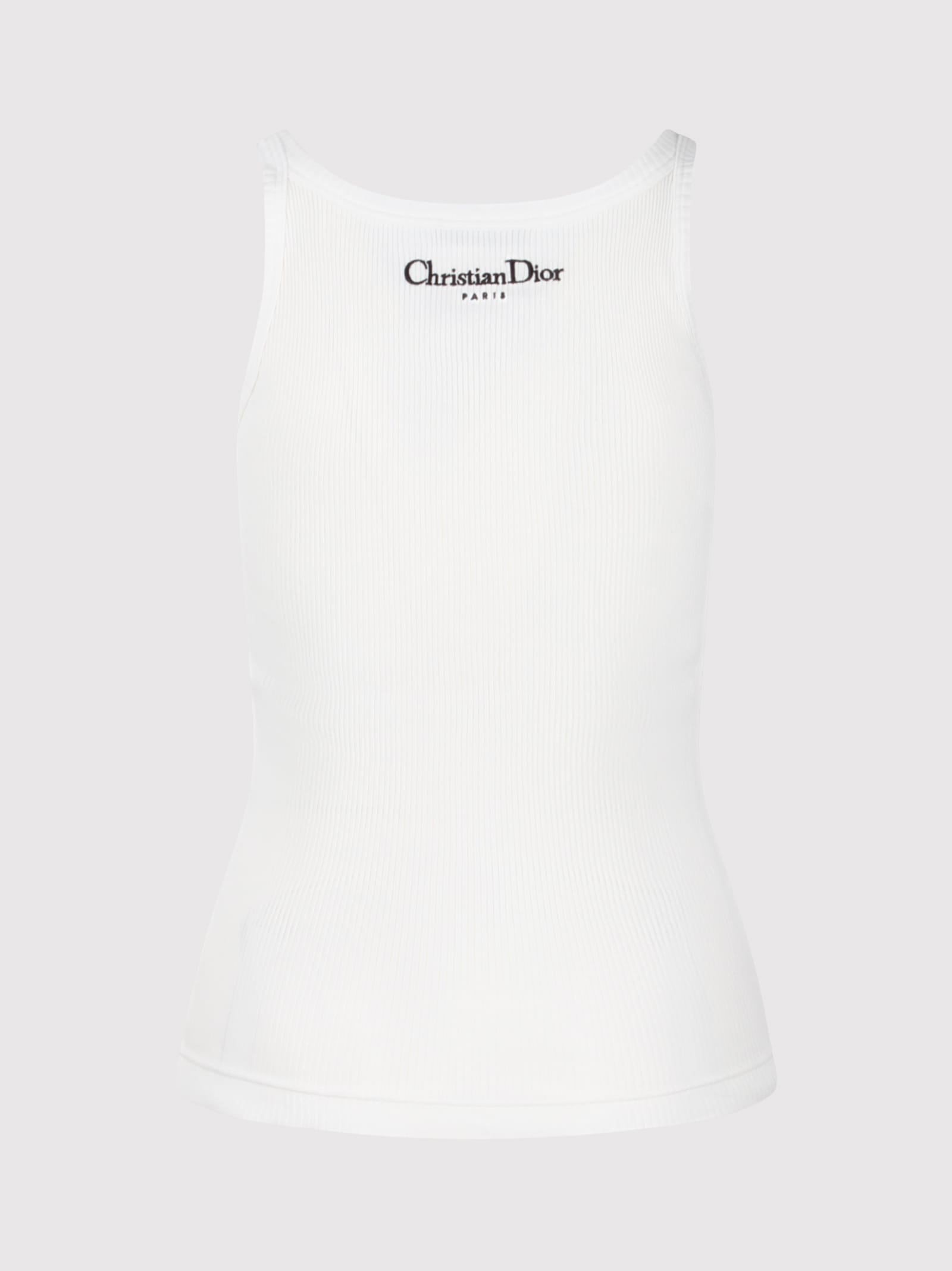 Dior Ribbed Scoop Neck Sleeveless Top In White