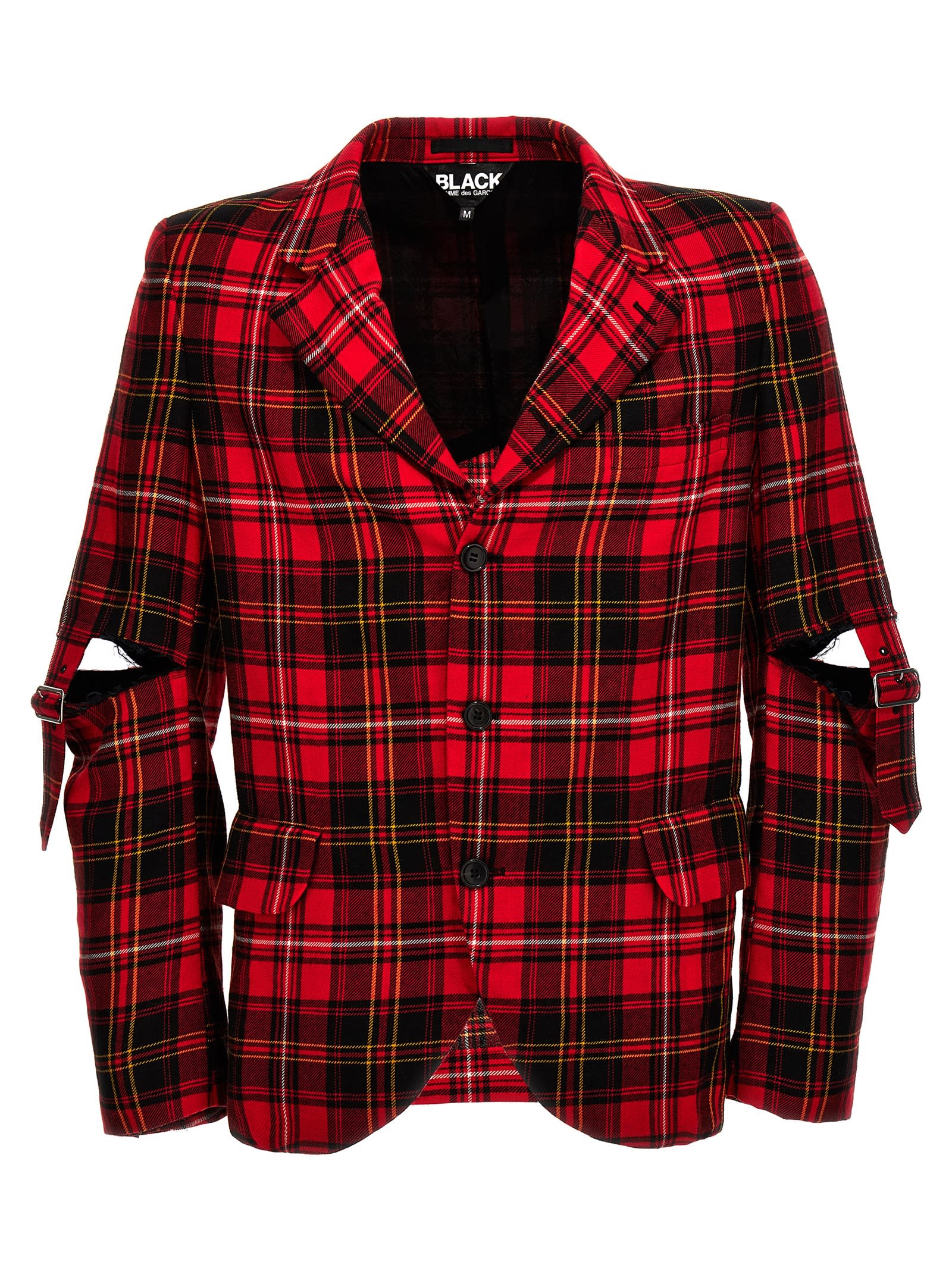 Shop Black Comme Des Garçons Check Single-breasted Blazer In Red