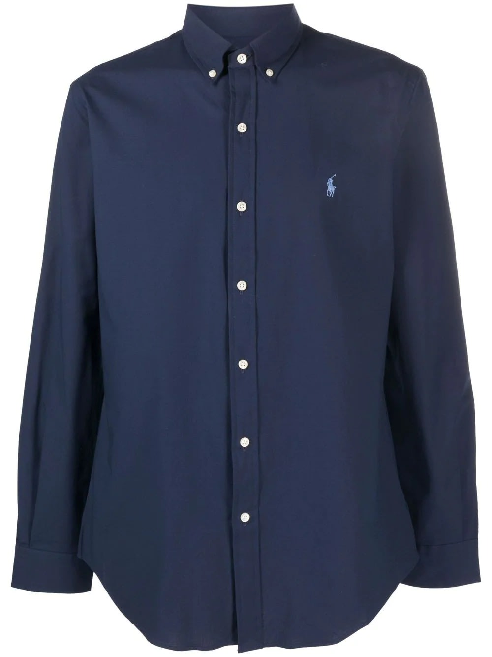 Ralph Lauren Man Slim Fit Night Blue Stretch Cotton Poplin Shirt With Light Blue Pony