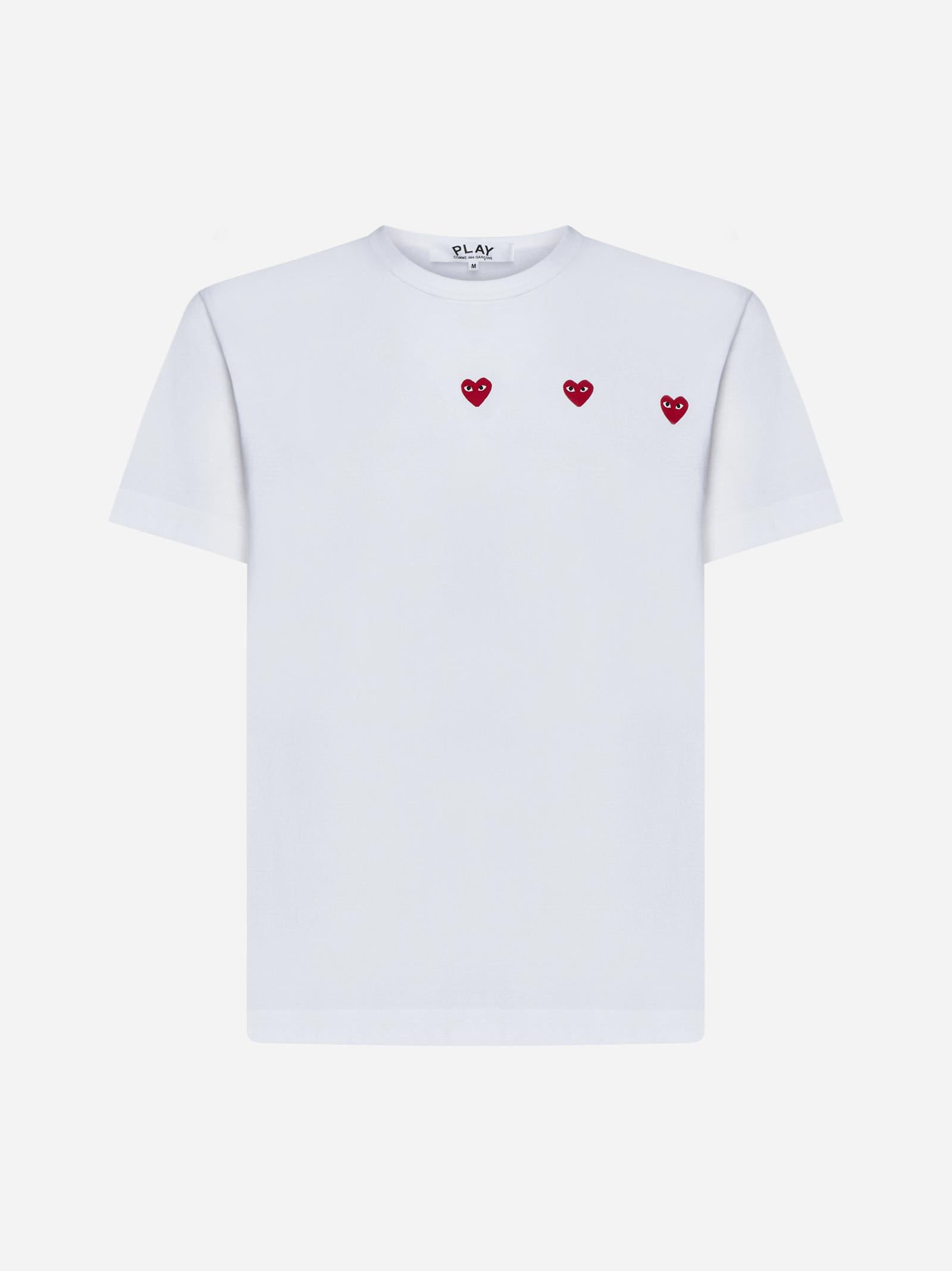 Comme Des Garçons 3 Heart Cotton T-shirt In White