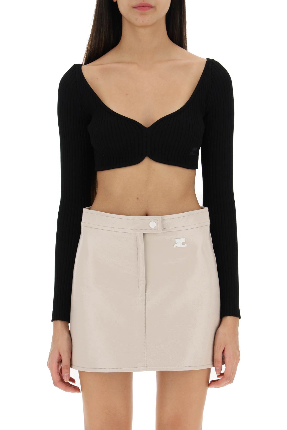 Shop Courrèges Ribbed Cropped Sweater In Black (black)