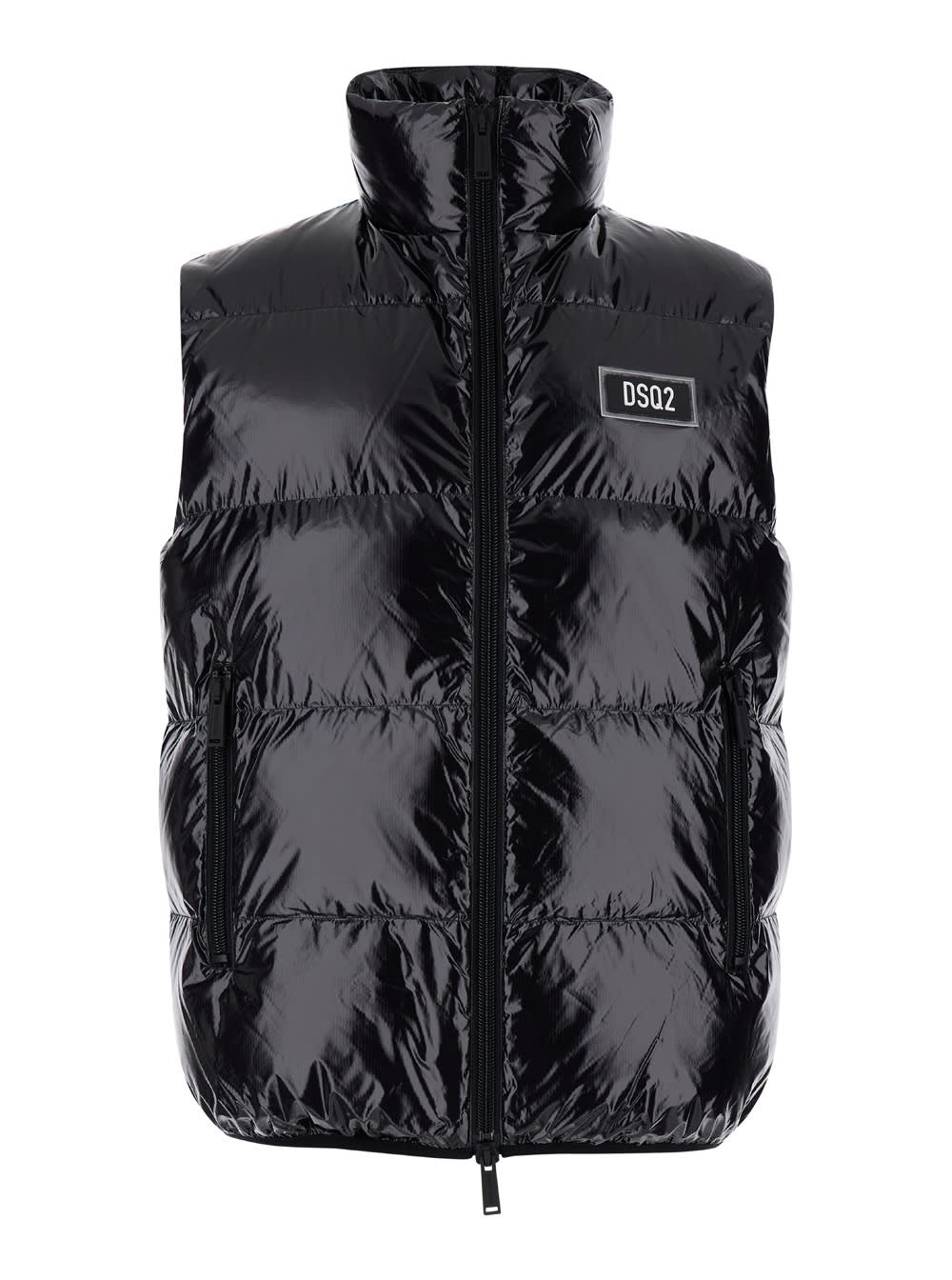 Shop Dsquared2 Black Sleeveless Down Jacket With Dsq2 Logo Patch In Polyamide Man