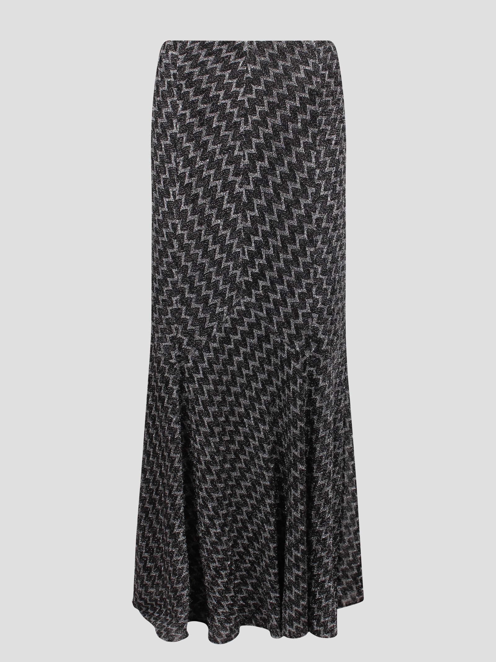 Zigzag Lamé Flared Maxi Skirt