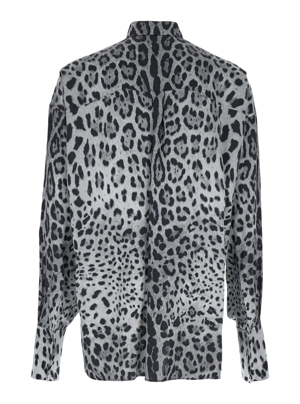 Shop Dolce & Gabbana Grey Shirt With Leopard Print All-over And Logo Lettering In Silk Man