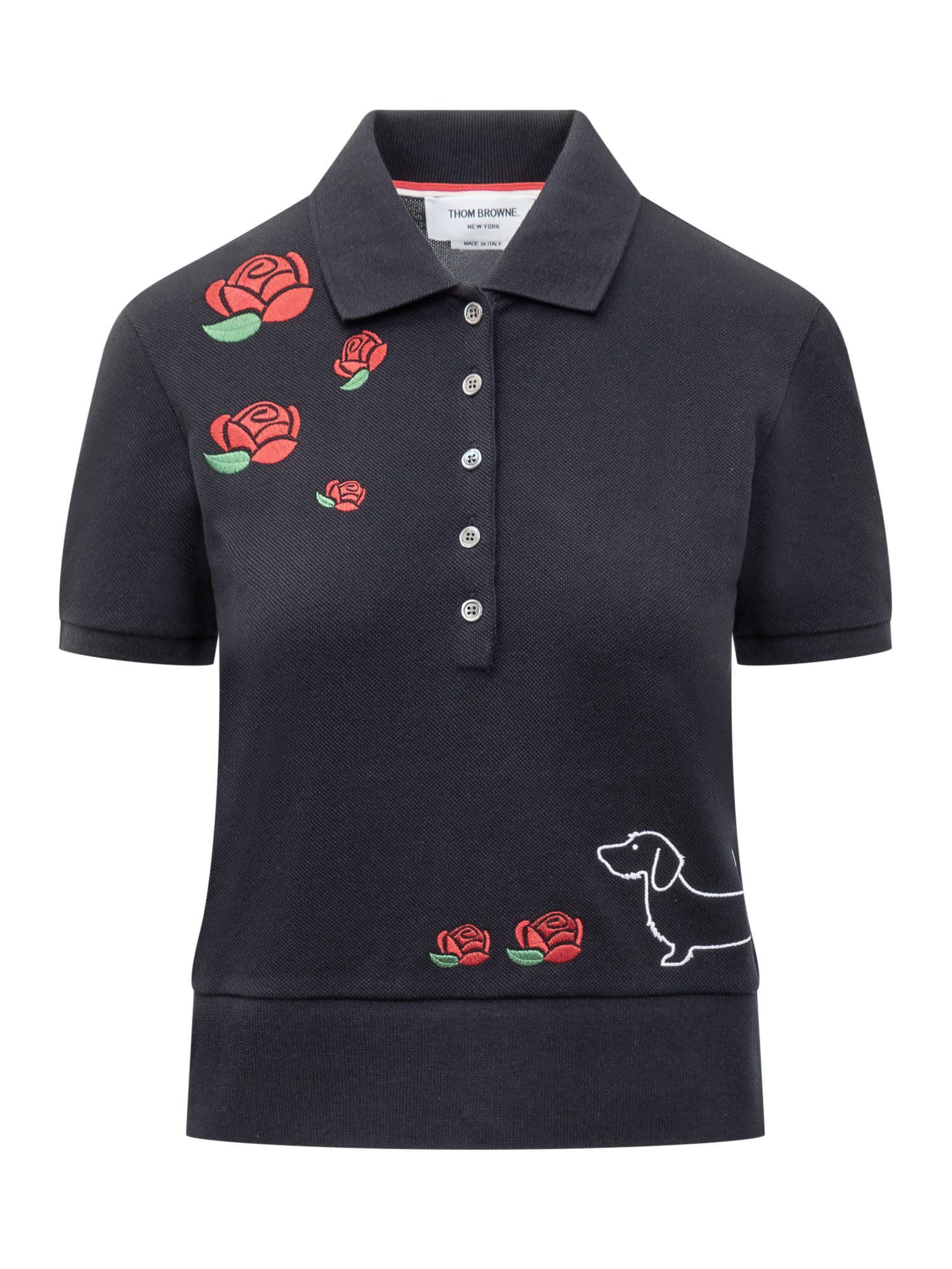 Shop Thom Browne Roses Polo In Navy