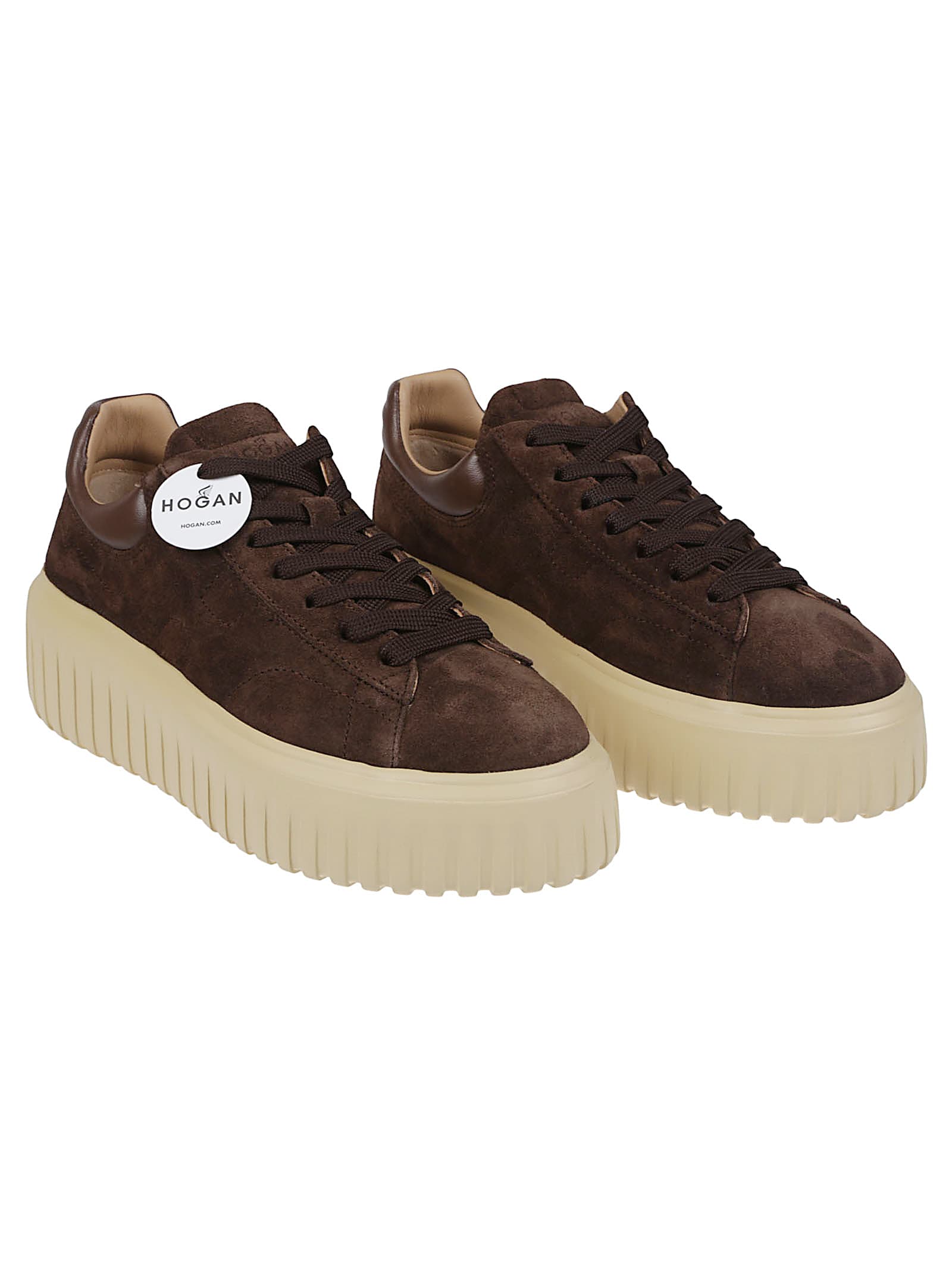 Hogan Leather Lace-up Sneakers Platform Sole In Brown
