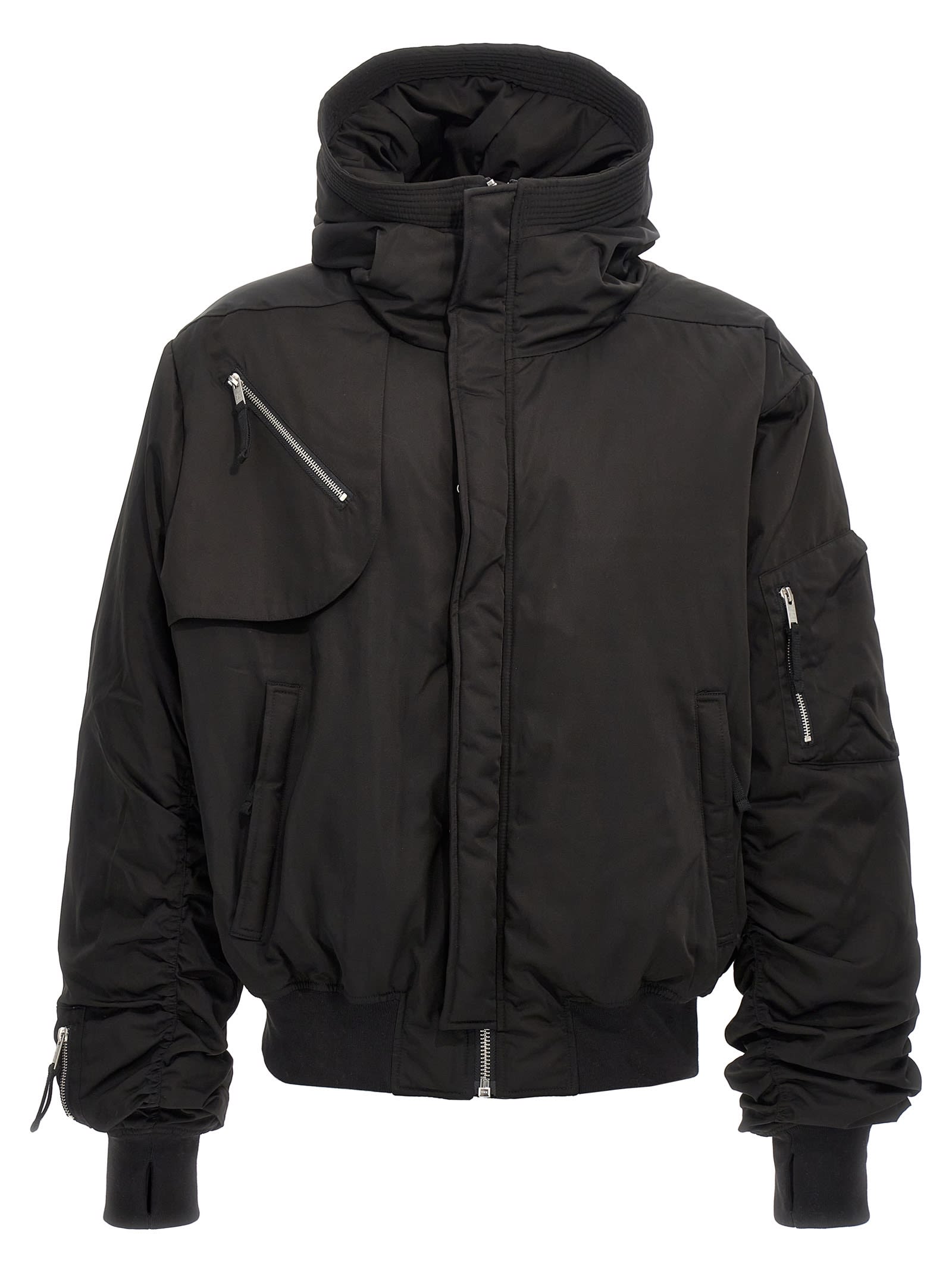 Shop Thom Krom Hooded Bomber Jacket In Black