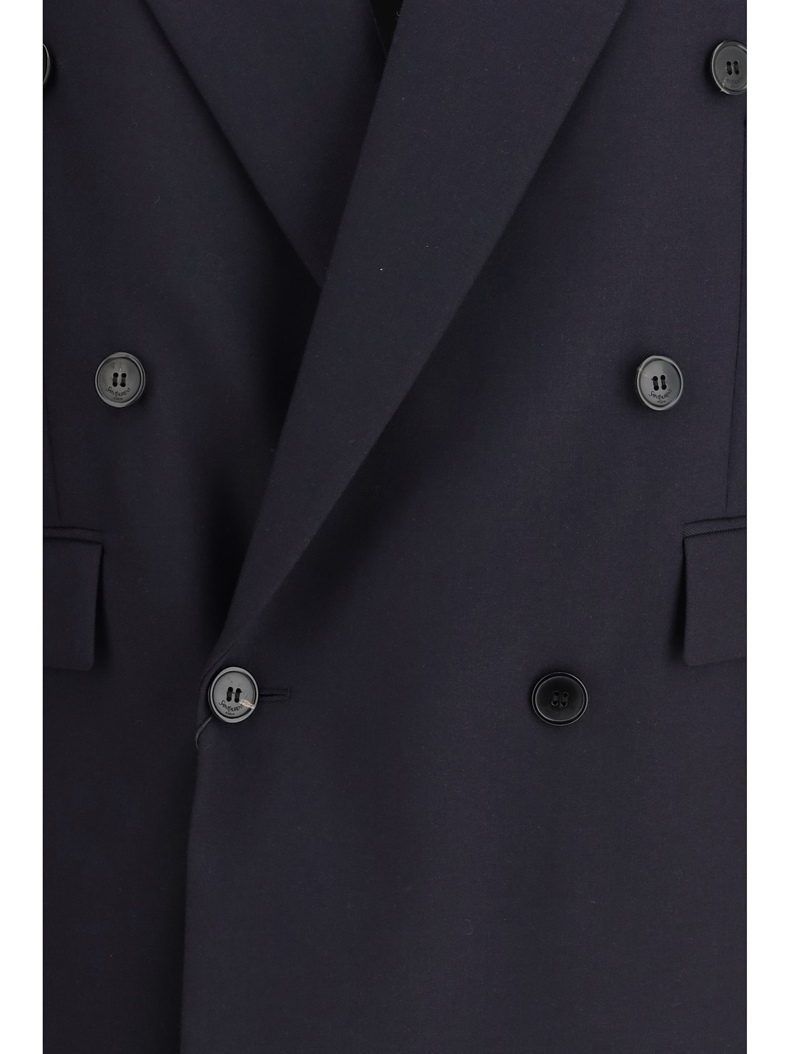 Saint Laurent Long Wool-gabardine Blazer In Blue