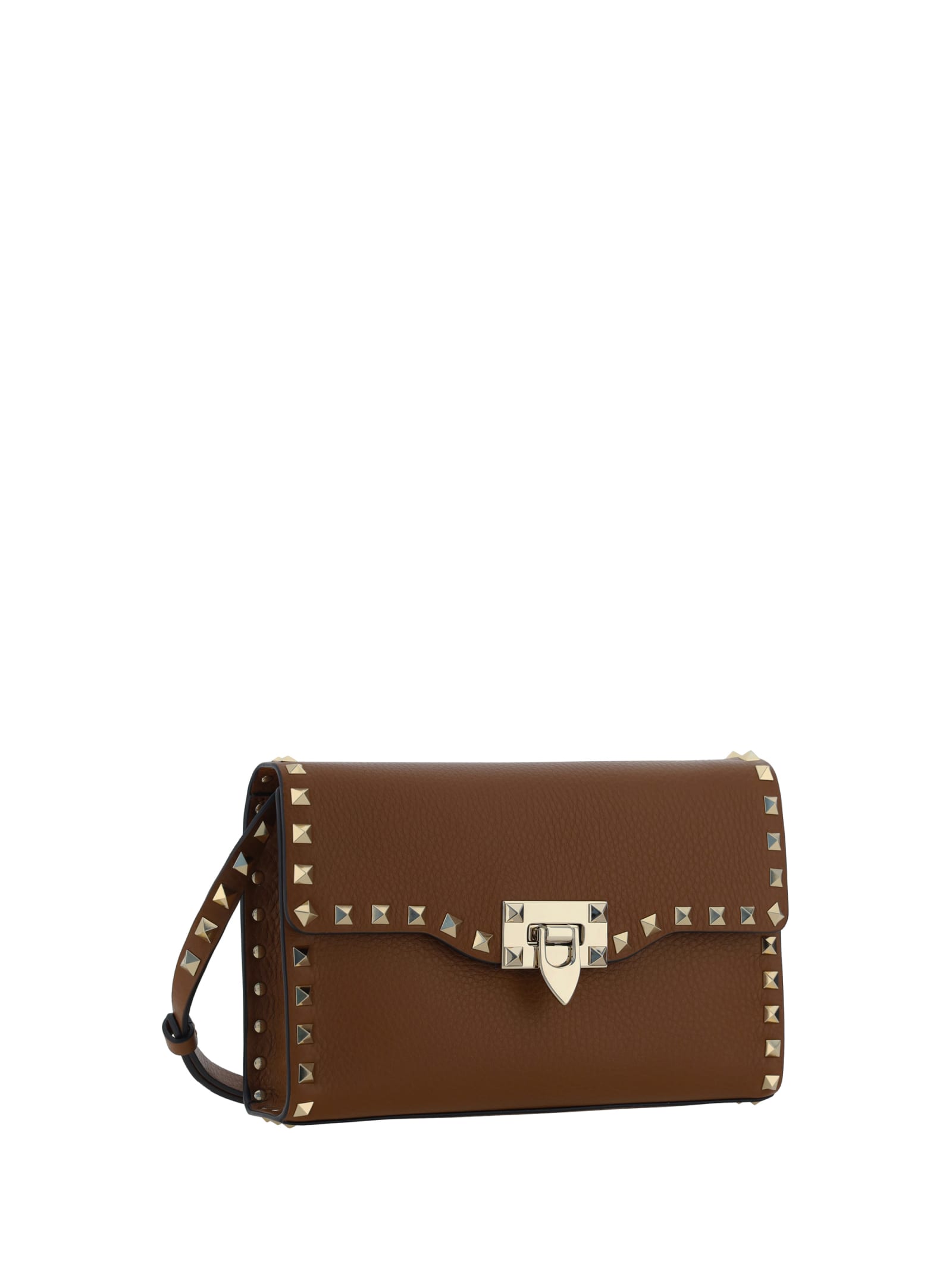 Shop Valentino Small Rockstud Shoulder Bag In Tobacco