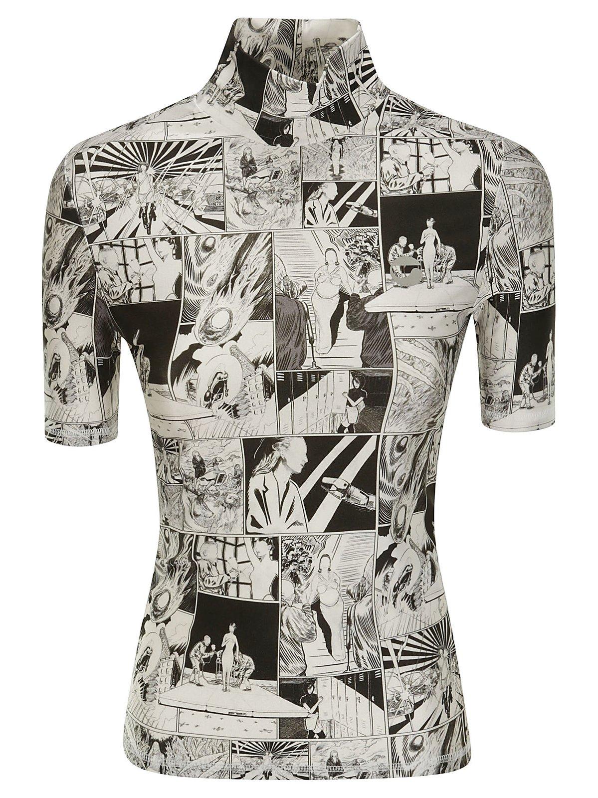 Coperni Funnel-neck Cartoon-print T-shirt In B Black/white