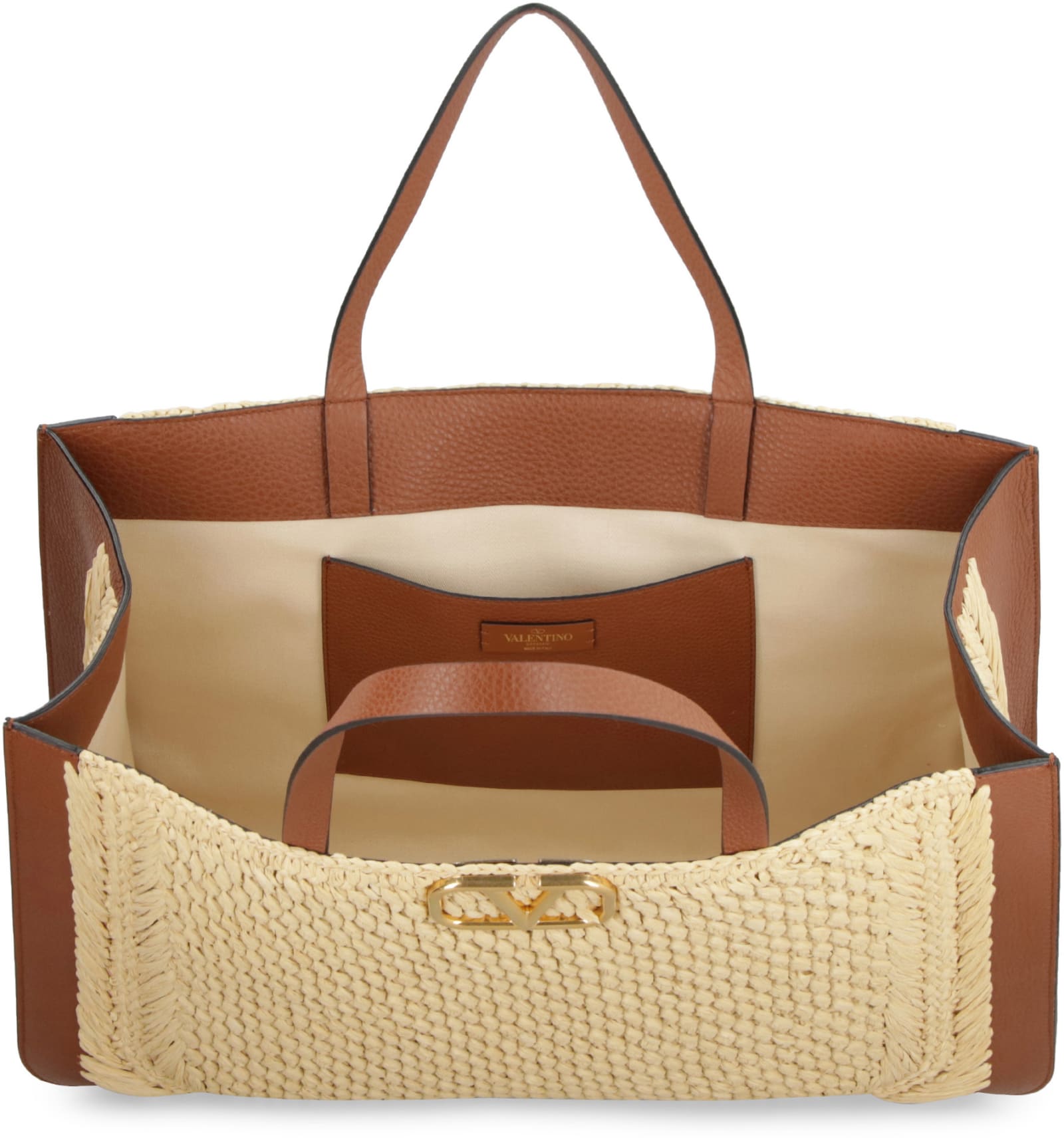 Shop Valentino Garavani - Raffia Handbag In Naturale/selleria