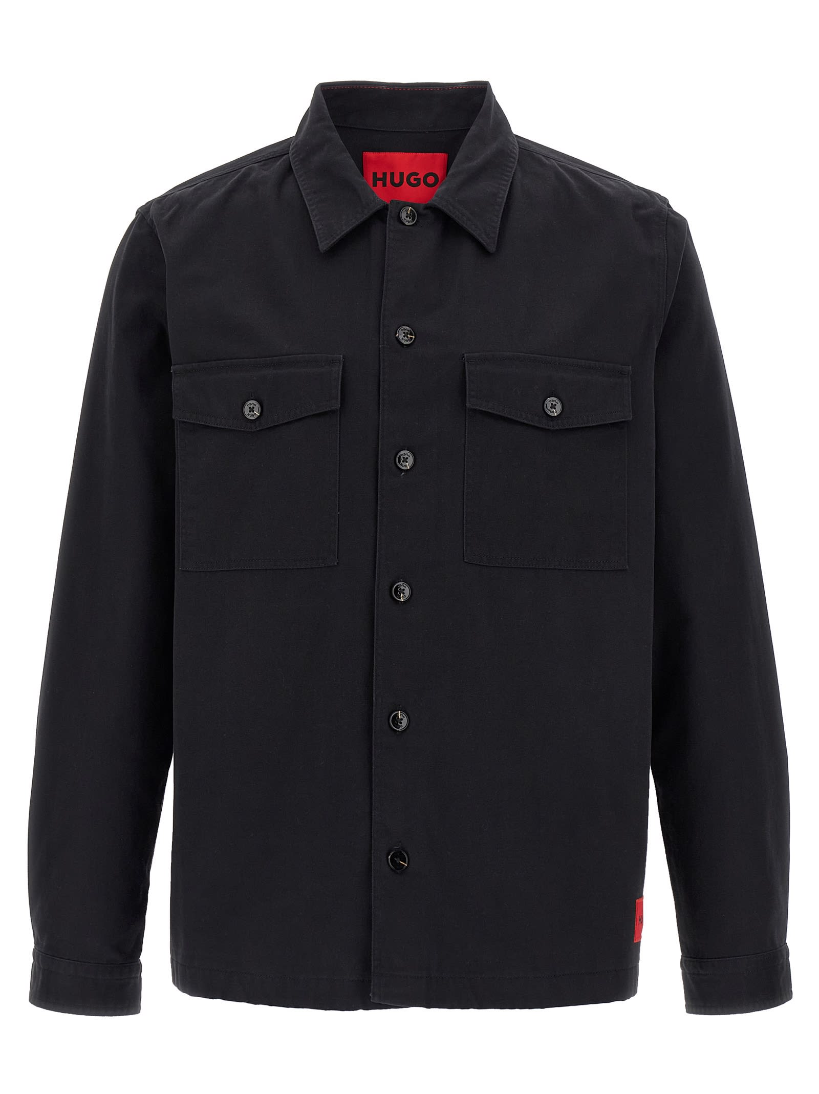 Hugo Boss Oversize-fit Overshirt In Cotton Gabardine In Black