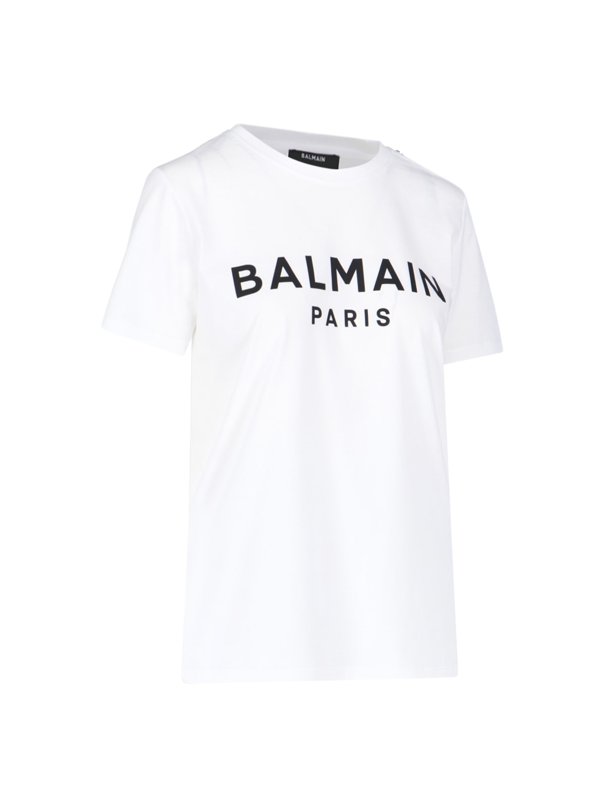 Shop Balmain Logo Buttons T-shirt In Blanc/noir