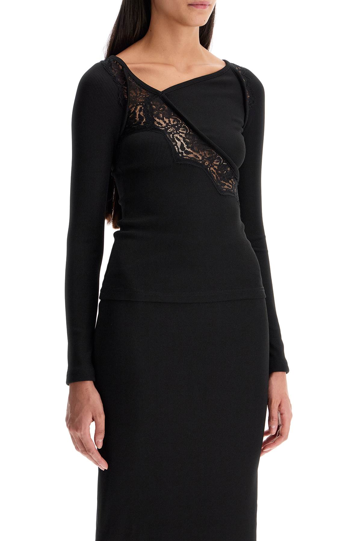 Shop Christopher Esber Long-sleeved Top With Lace In Black (black)