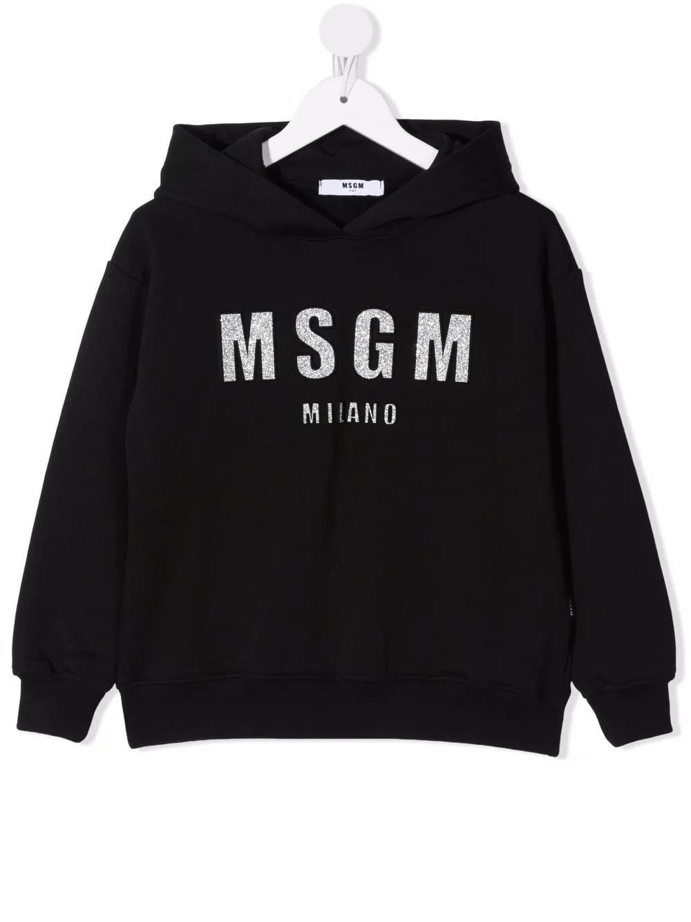 MSGM Kids Black Hoodie With Silver Glitter Logo