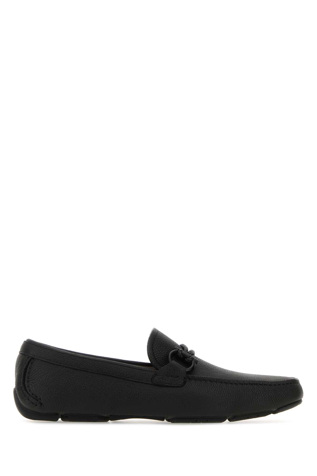 Ferragamo Black Leather Front Loafers In Black