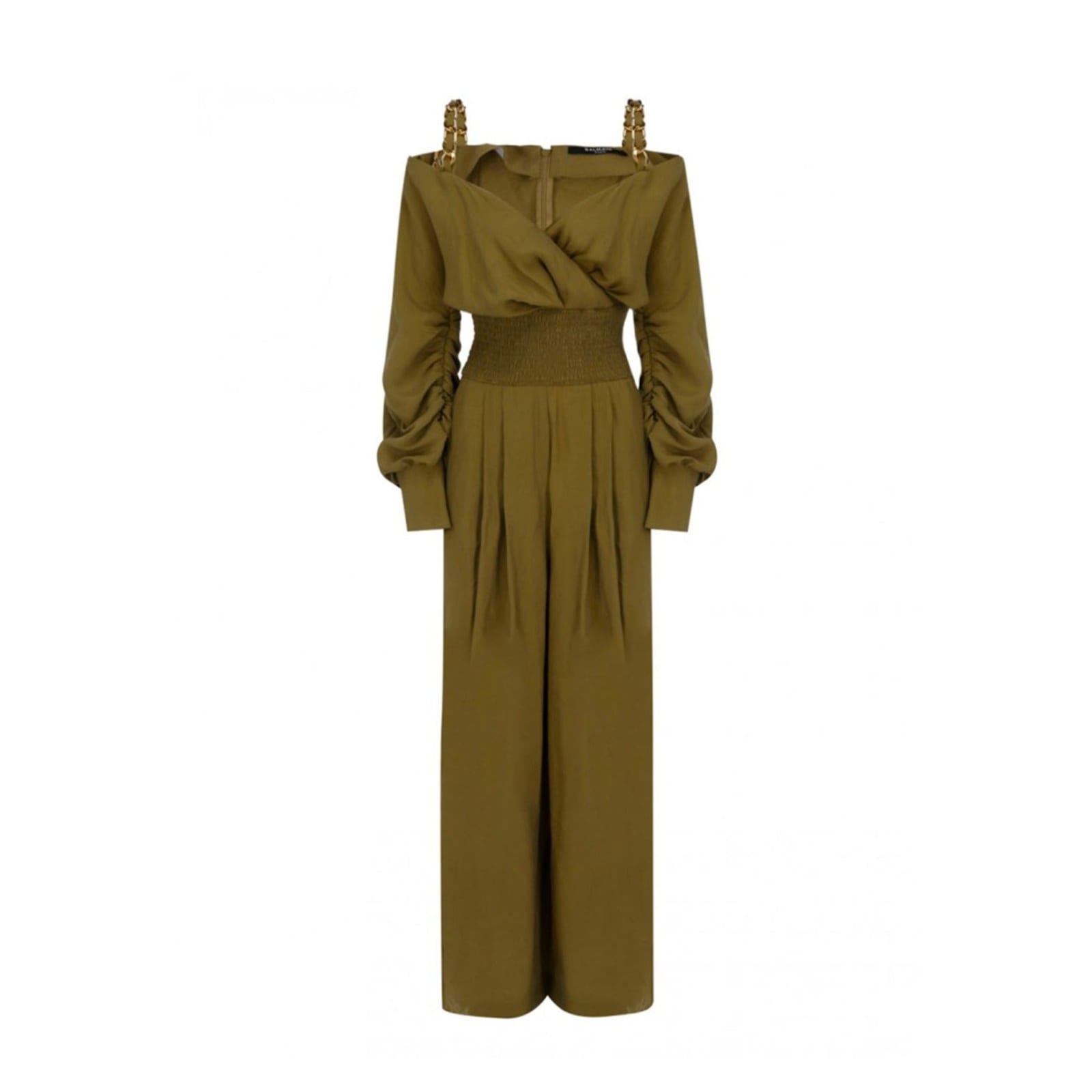 Shop Balmain Viscose And Cotton Jumpsuit In Green