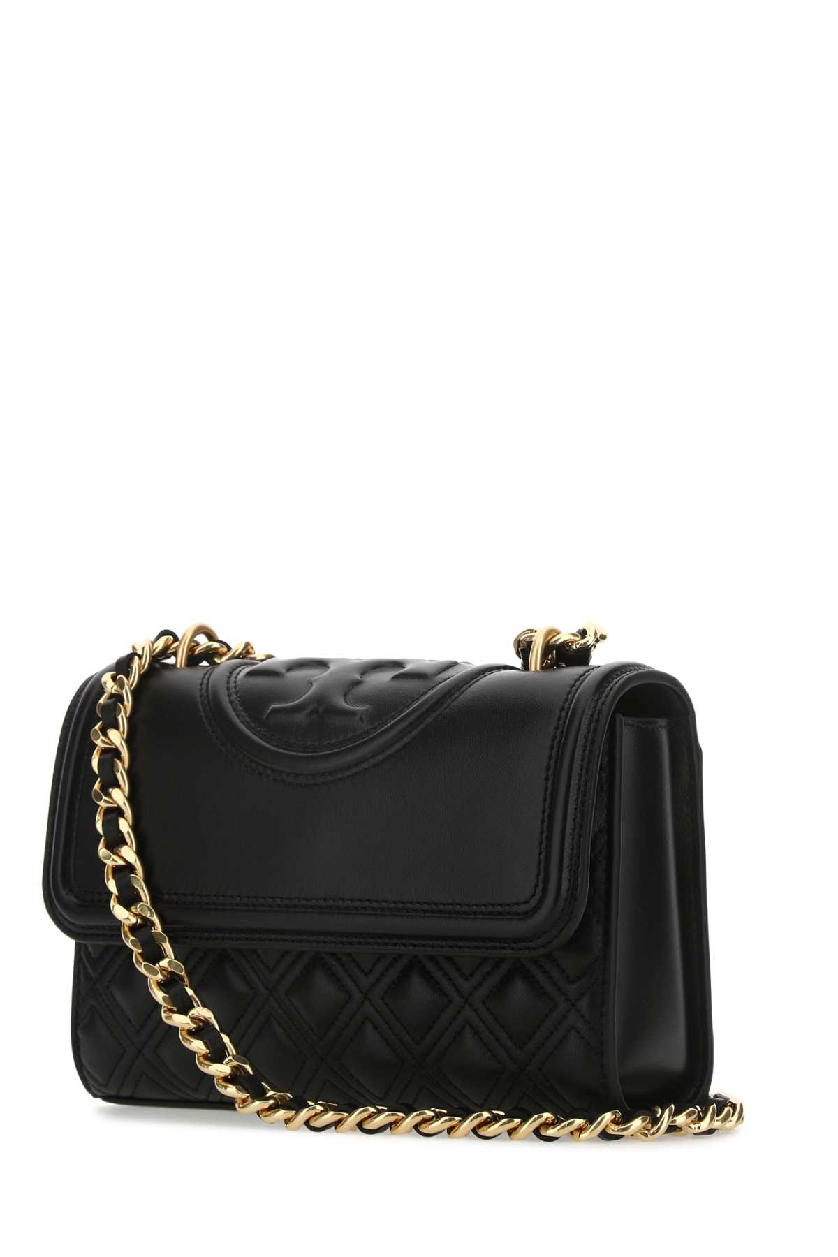 Shop Tory Burch Black Leather Small Fleming Shoulder Bag