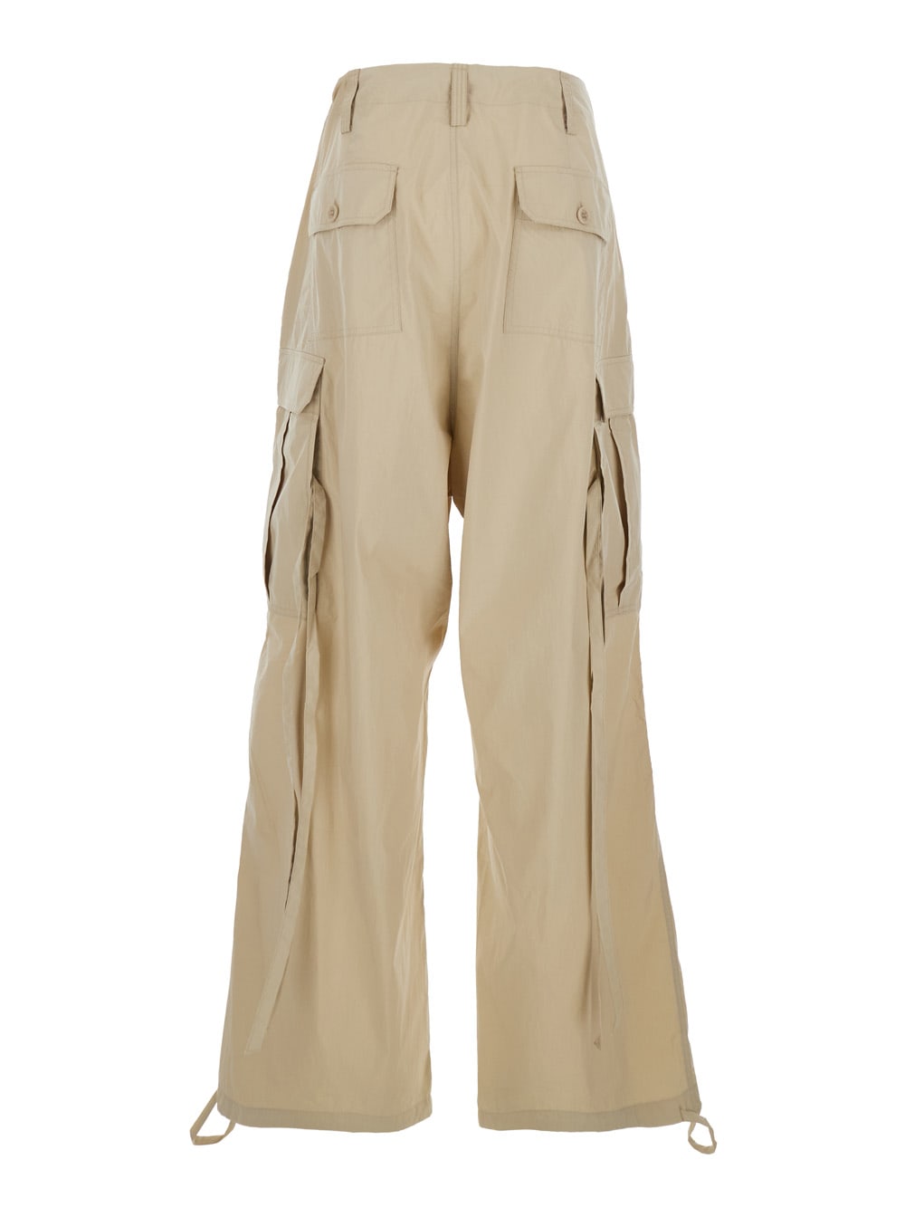 P.a.r.o.s.h Beige Pants With Cargo Pockets And Drawstring Waist In Cotton Blend Woman In Neutral