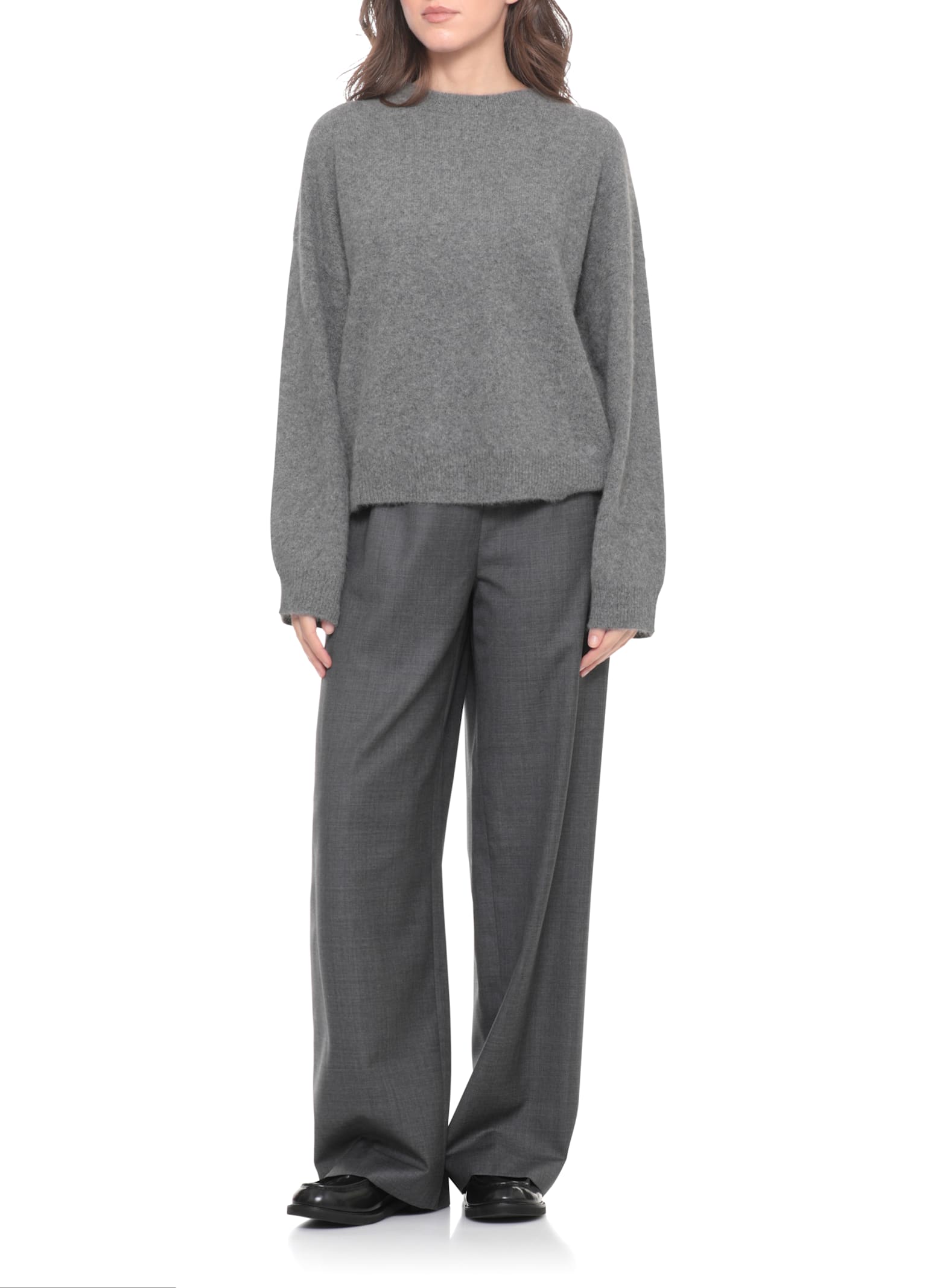 Loulou Studio Soft Virgin Wool Crew Neck Sweater In Gray