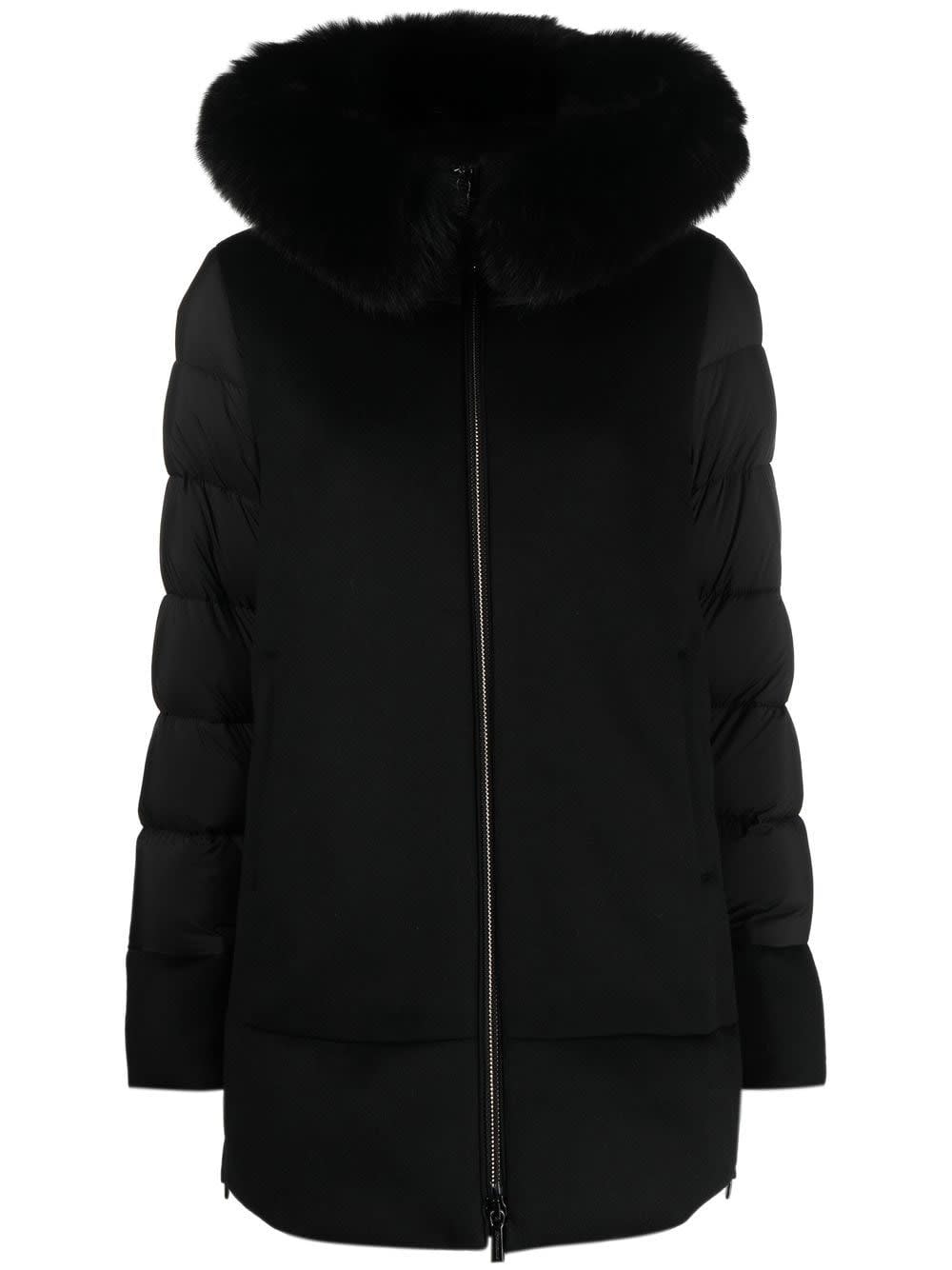 Moorer Medium-length Fresia Down Jacket With Hood And Fur In Black