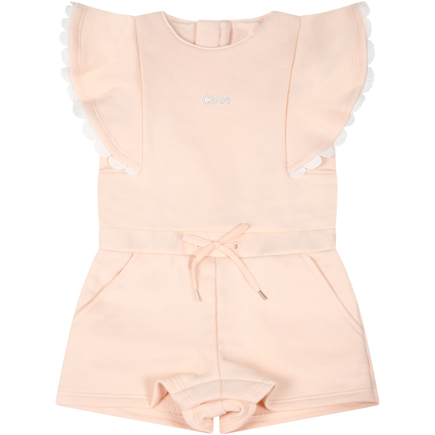Chloé Pink Jumpsuit For Baby Girl With Logo
