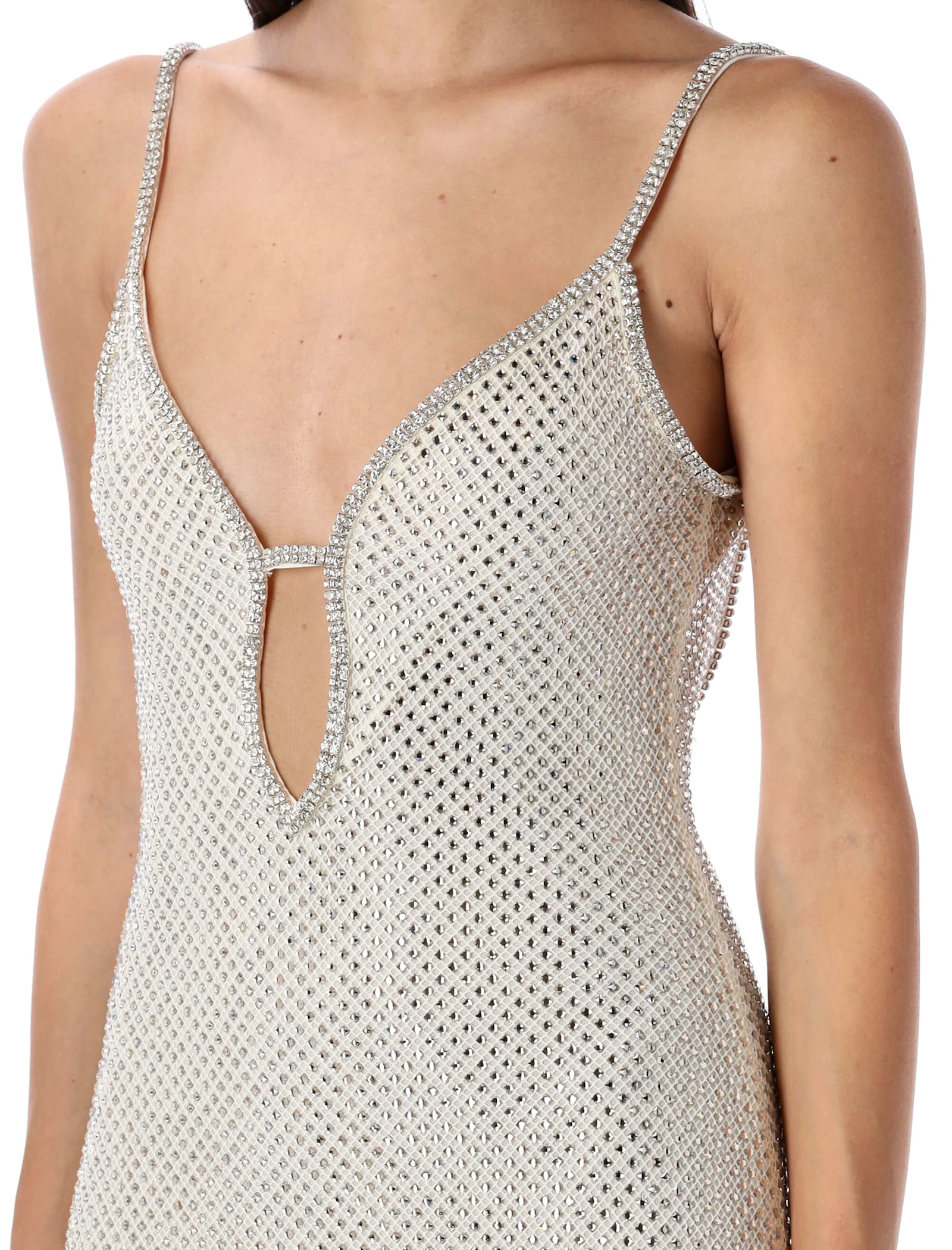 Shop Self-portrait Rhinestone Fishnet Maxi Dress In Cream