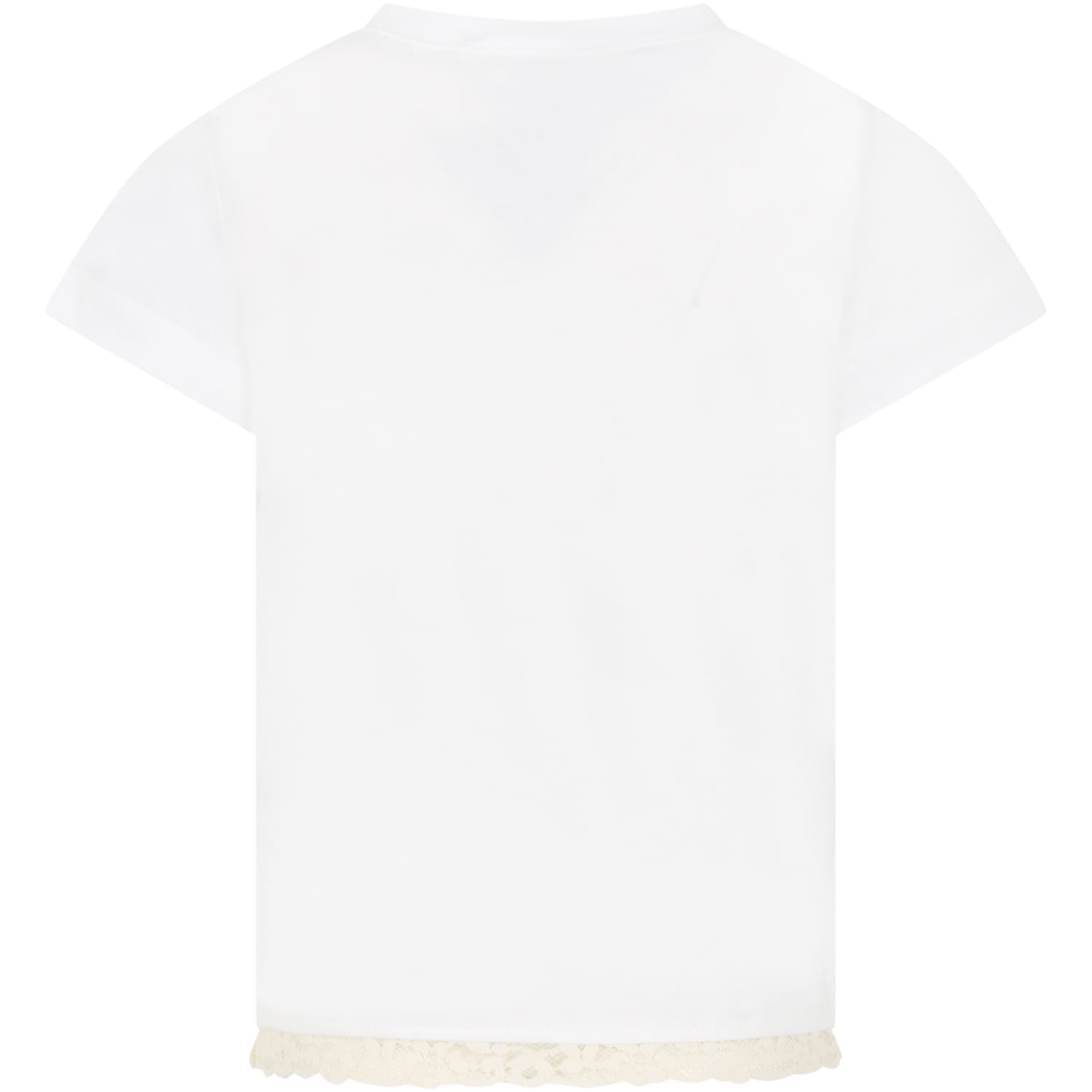 Shop Caffe' D'orzo White T-shirt For Girl With Lace Details