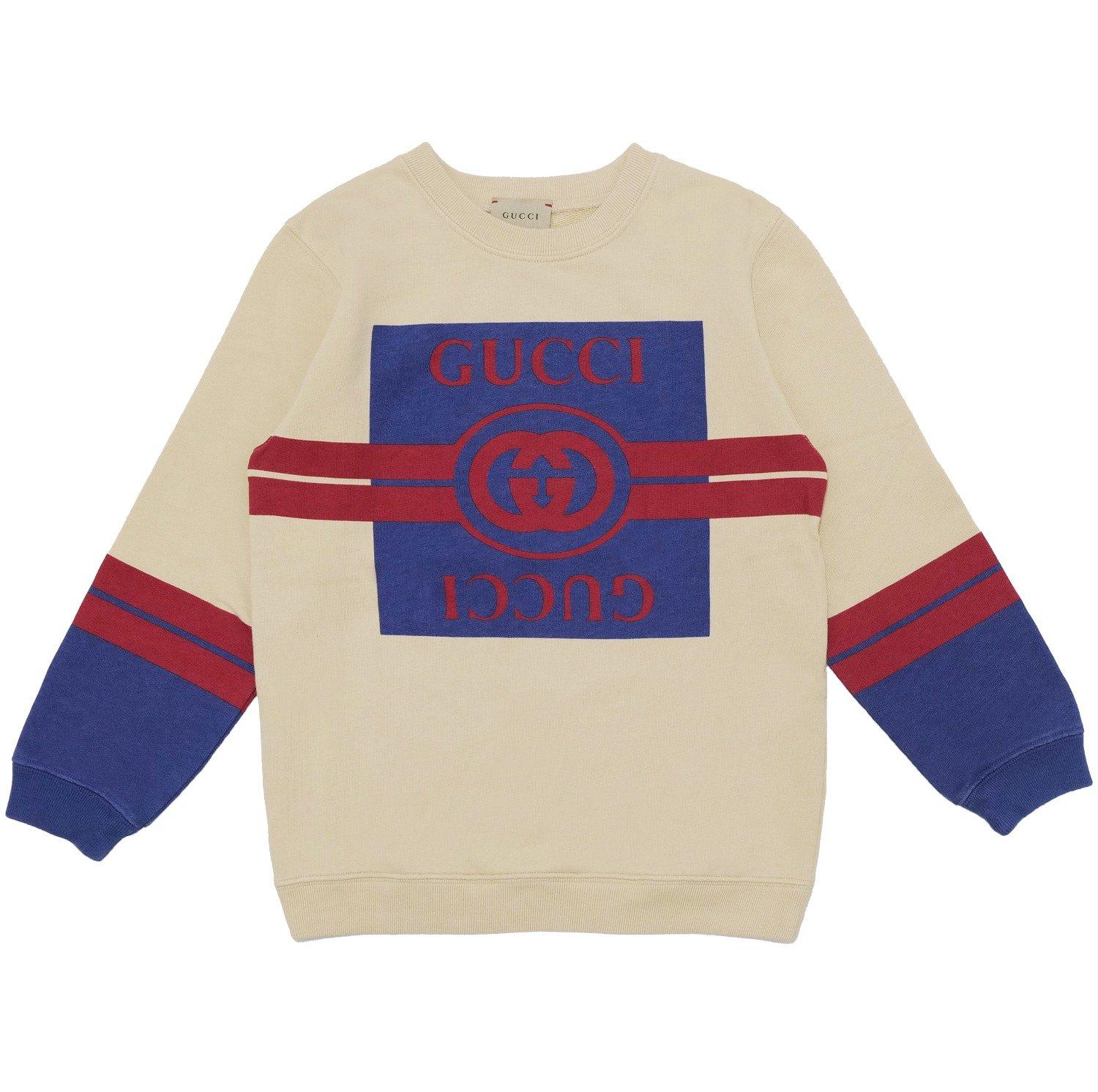 Shop Gucci Logo Printed Crewneck Sweatshirt In Beige