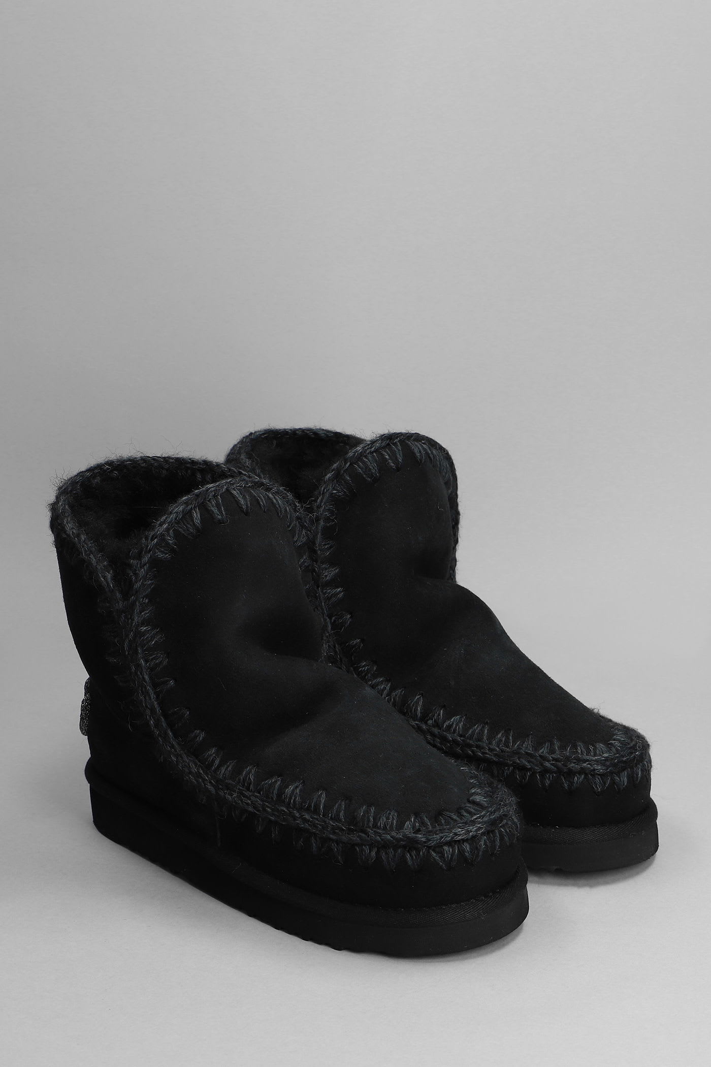 Mou Eskimo 18 Low Heels Ankle Boots In Black Suede In Black