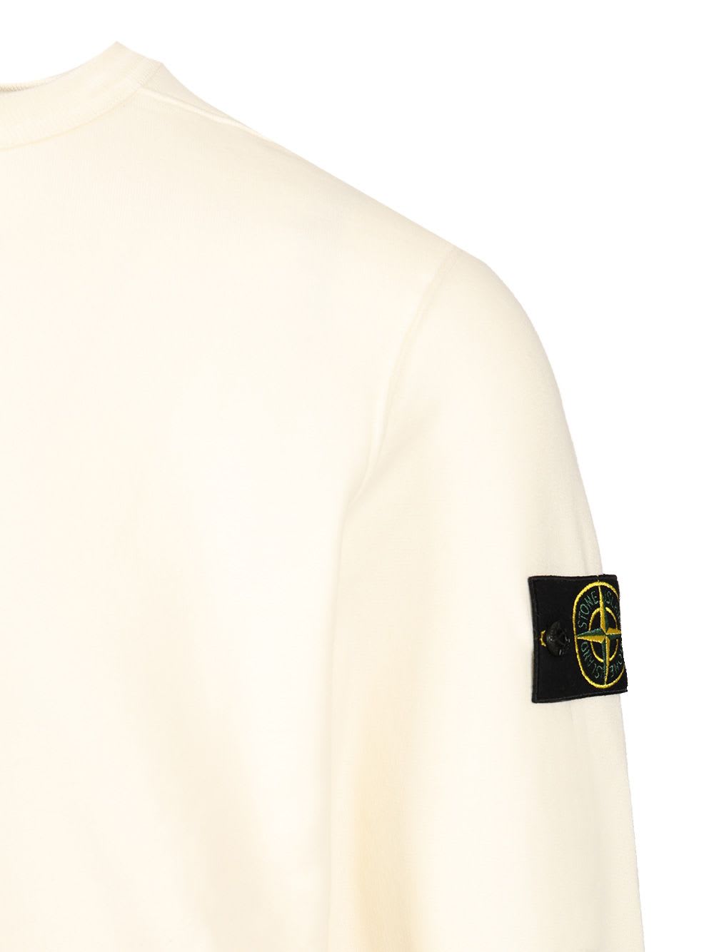 Stone Island Ribbed Crew-neck Cotton Sweater With Long Sleeves In White