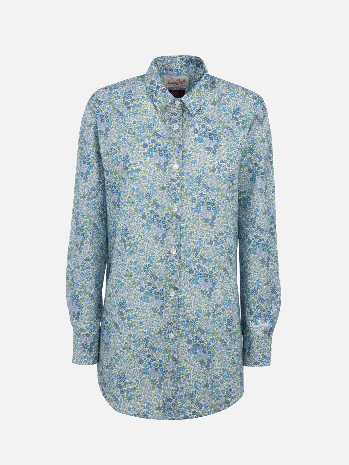 Shop Mc2 Saint Barth Woman Cotton Shirt Brigitte With Joanna Luise Print Made With Liberty Fabric In Sky