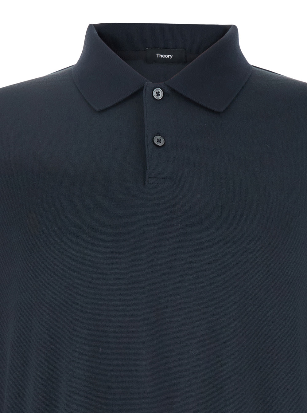 Theory 'goris' Blue Polo Shirt With Classic Collar And Long Sleeves In Black