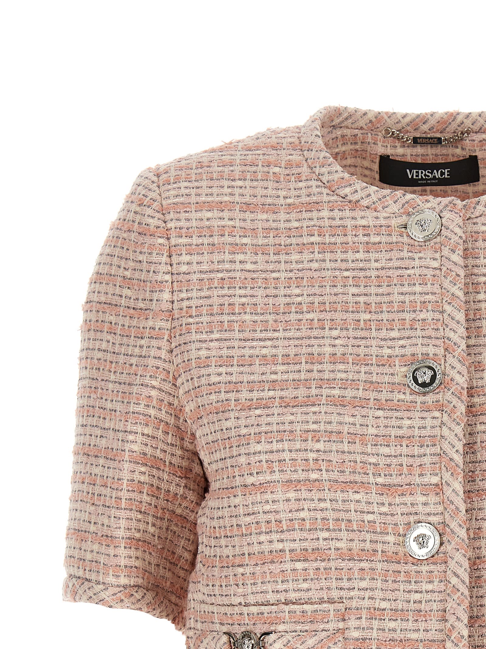 Shop Versace Medusa 95 Short Tweed Jacket In Pink