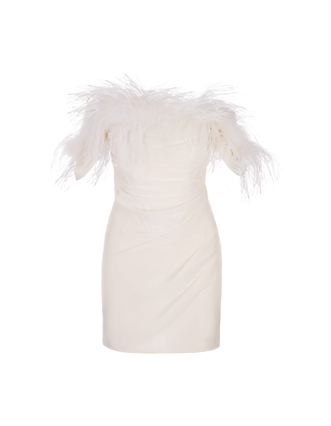 Giuseppe Di Morabito White Mini Dress With Feathers In Bianco
